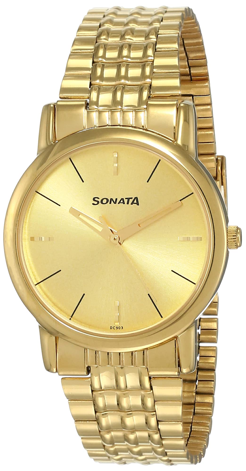Sonata Quartz Gold Dial Gold Stainless Steel Strap Watch For Men - NP7987YM06W