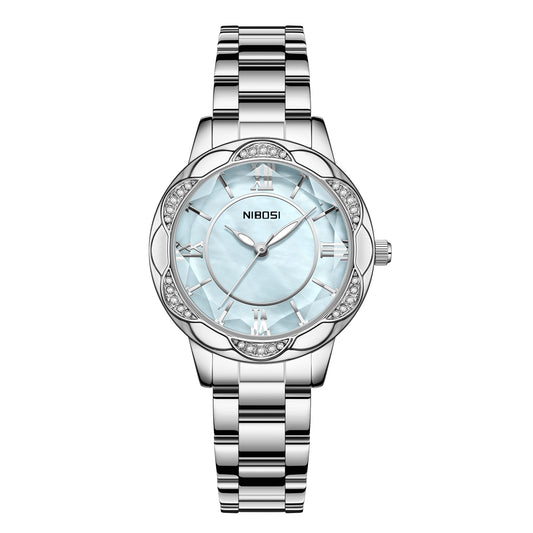 NIBOSI Watches for Woman Analog Quartz Rose Gold Fashion Luxury Ladies Wrist Watch Diamond Stylish Elegant Watches Waterproof (Silver Blue)