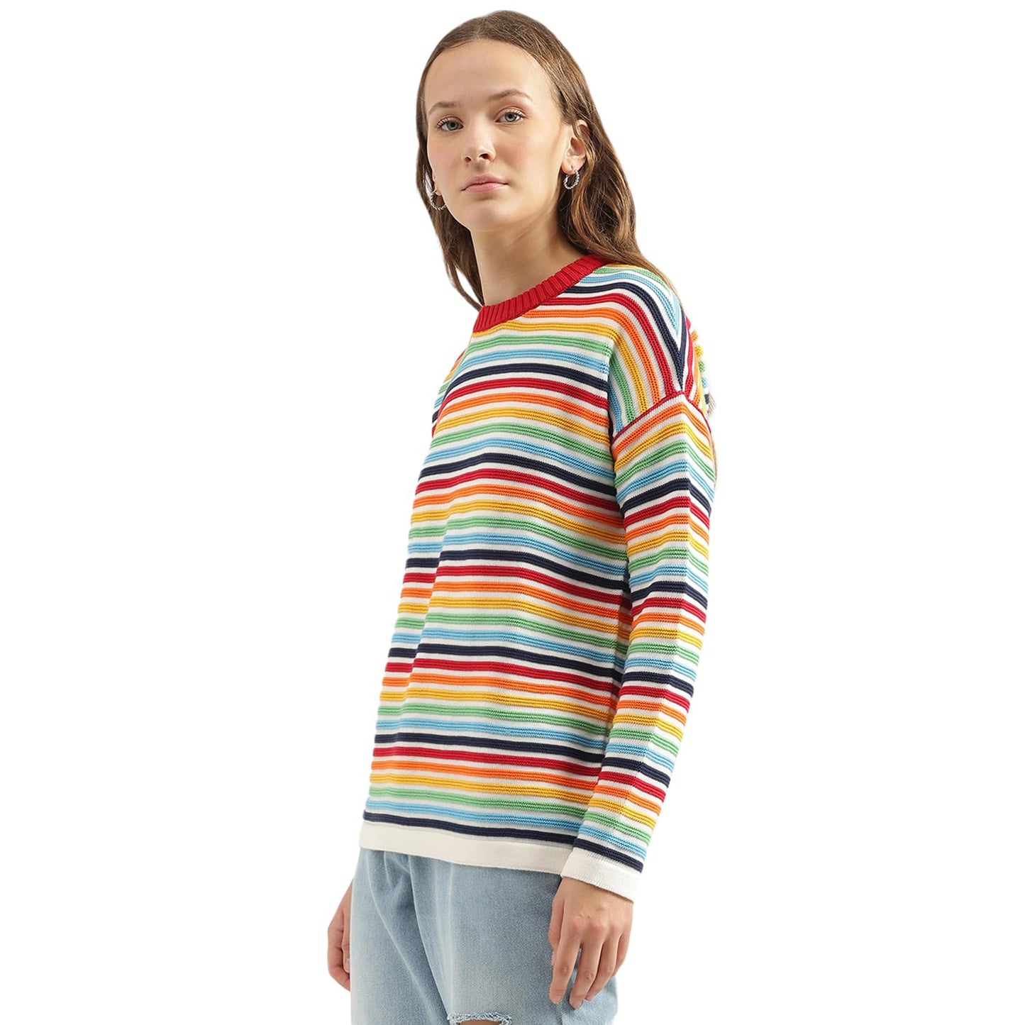 UNITED COLORS OF BENETTON Round Neck Striped Sweater (Size: L)-24A1TRIKW601I901 Multicolour
