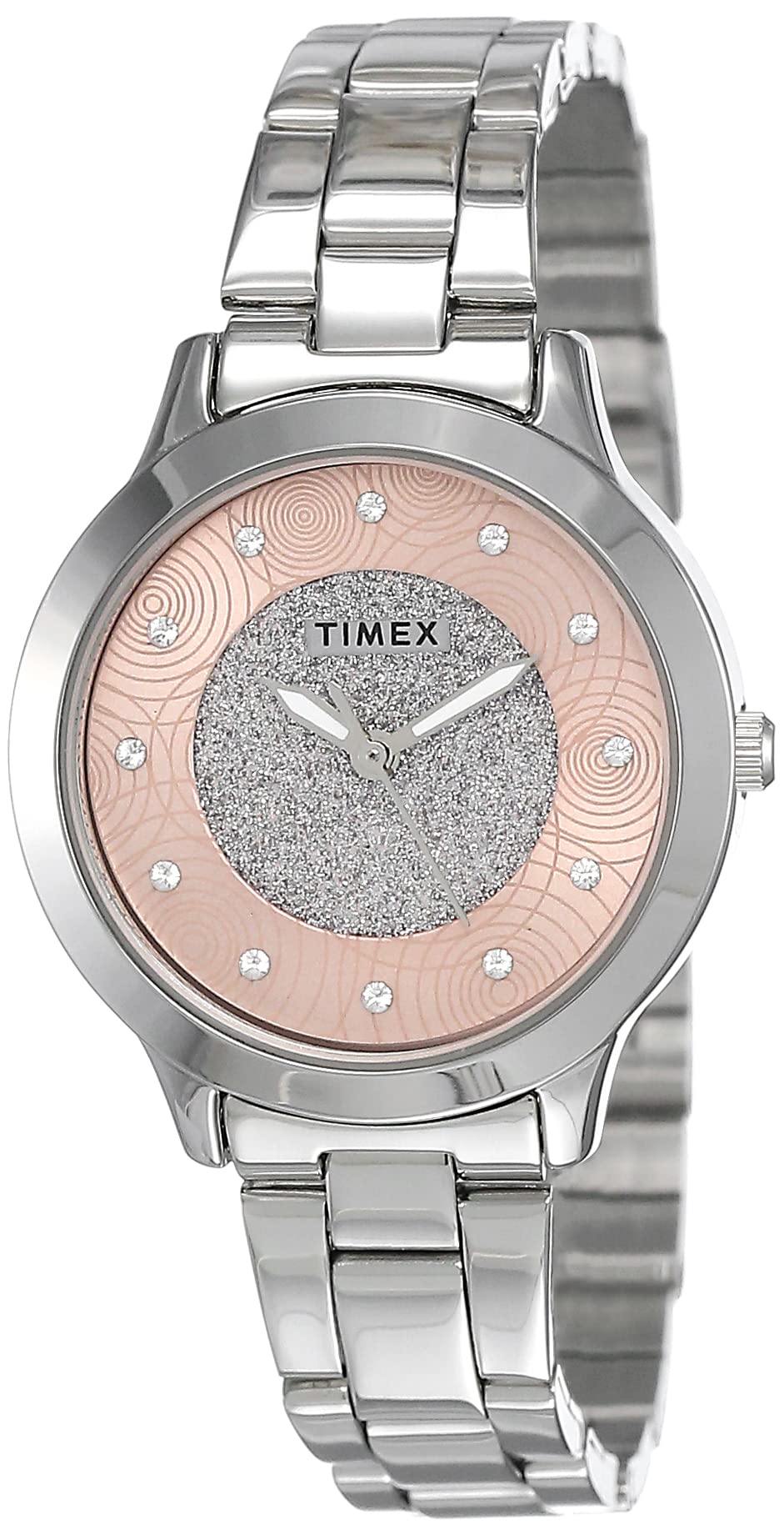 TIMEX Analog Watch for Women with Pink Round Dial & Silver Stainless Steel Bracelet Band Water Resistant Women's Wrist Watches - TW000T613