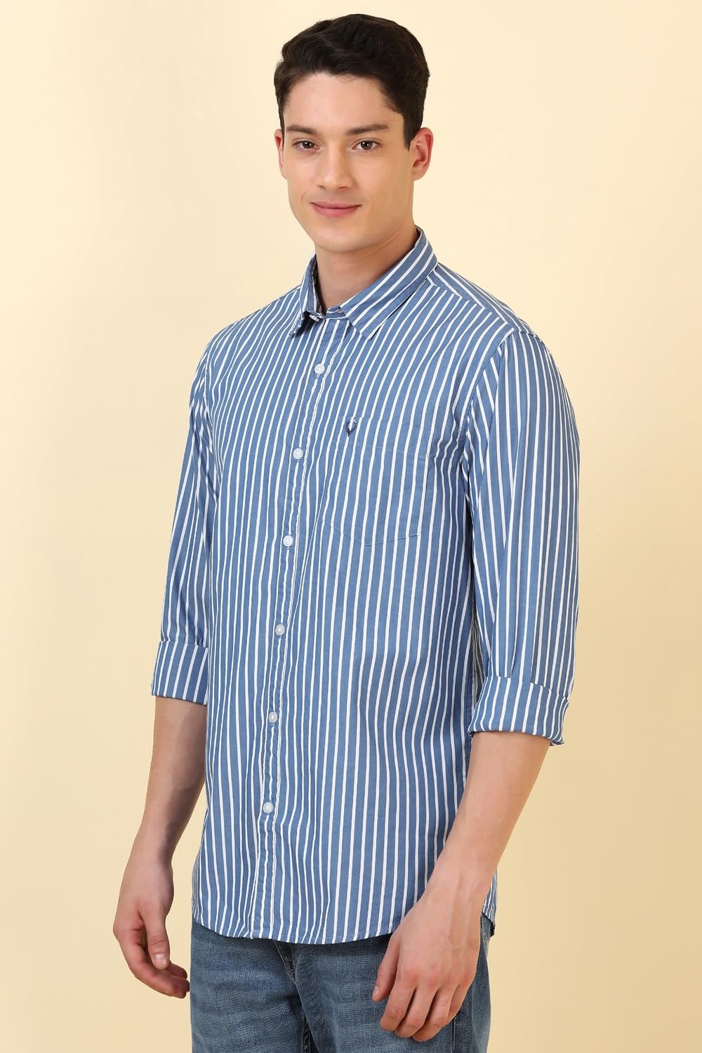 Allen Solly Men's Striped Regular Fit Shirt (ALSFACUF220539_Blue