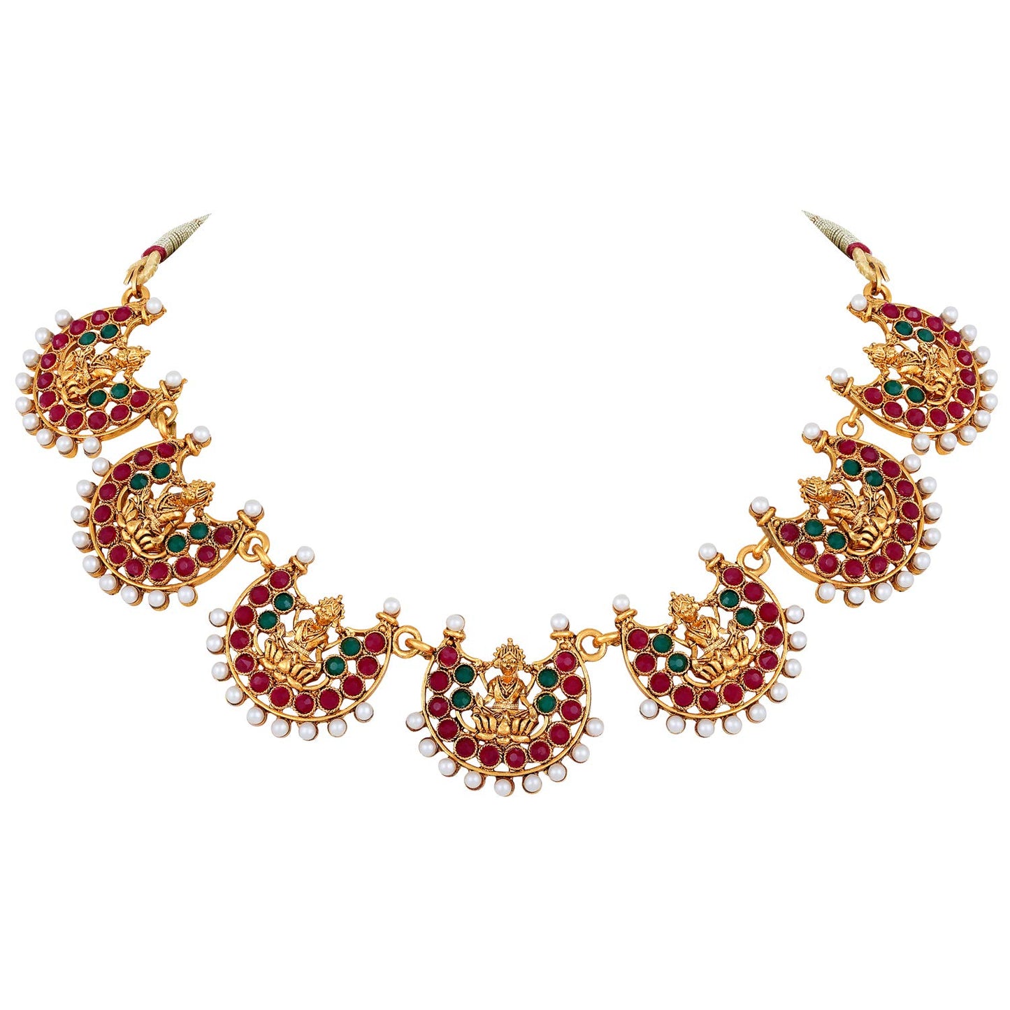 Shining Diva Fashion Latest Temple Design Necklace Set for Women Traditional Choker Gold Plated Jewellery Set for Women (Multicolor) (10653s)