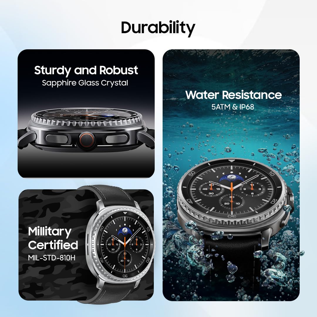 Samsung Galaxy Watch8 Classic (46mm Bluetooth, White) with 3nm Processor | Dual GPS | Sapphire Glass & Stainless Steel | 5ATM & IP68 | BP, ECG, IHRN & Vascular Load Monitoring | Anti-oxidant Index
