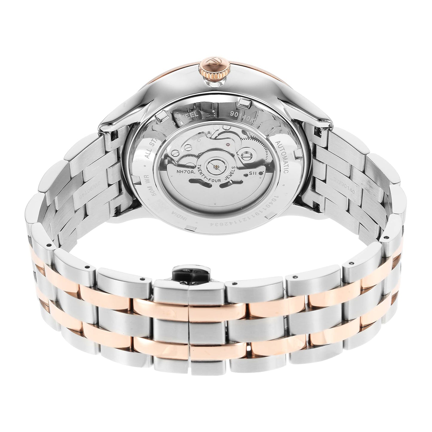 Titan Metal Mechanicals Automatic White Dial Two Toned Silver and Rose Gold Stainless Steel Strap Watch for Men - NT90140KM01