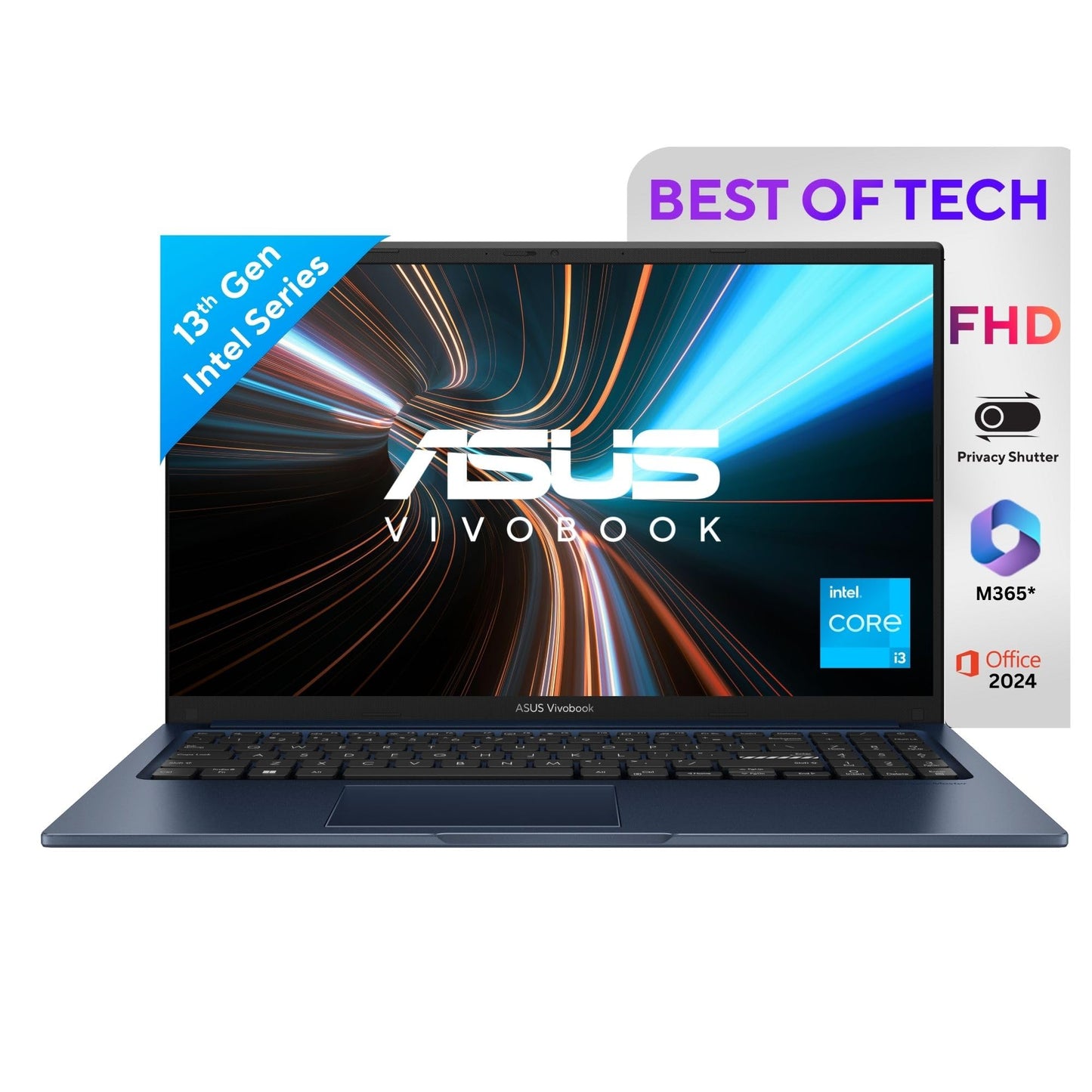 ASUS Vivobook 15,13th Gen,Intel Core i3-1315U (Intel UHD /16GB RAM/512GB SSD/FHD/15.6"/60Hz/Win 11/M365 Basic (1Year)*/Backlit Keyboard/Office Home 2024/Quiet Blue/1.70 kg) X1504VA-NJ2325WS