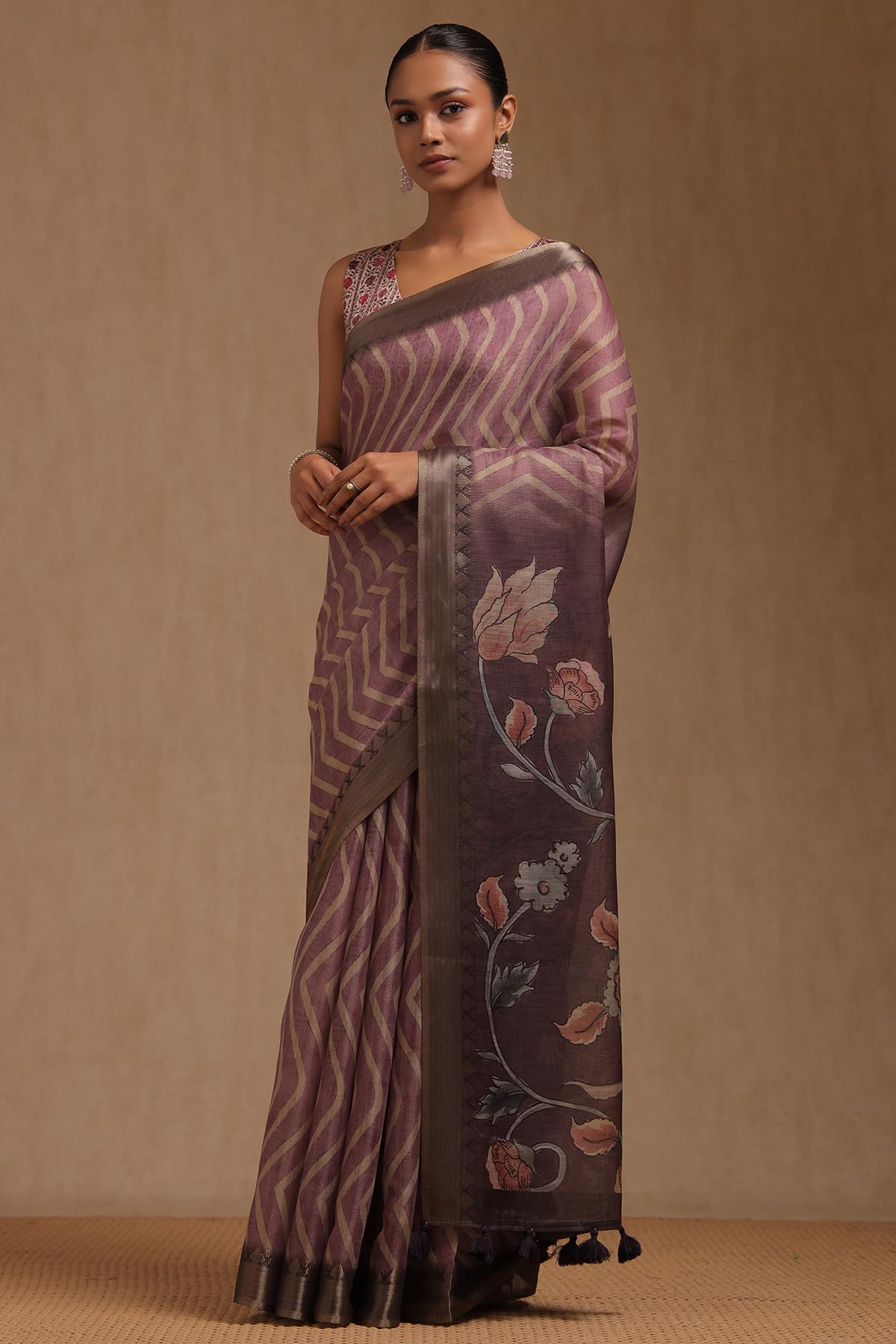 Soch Womens Purple Tissue Chevron Saree