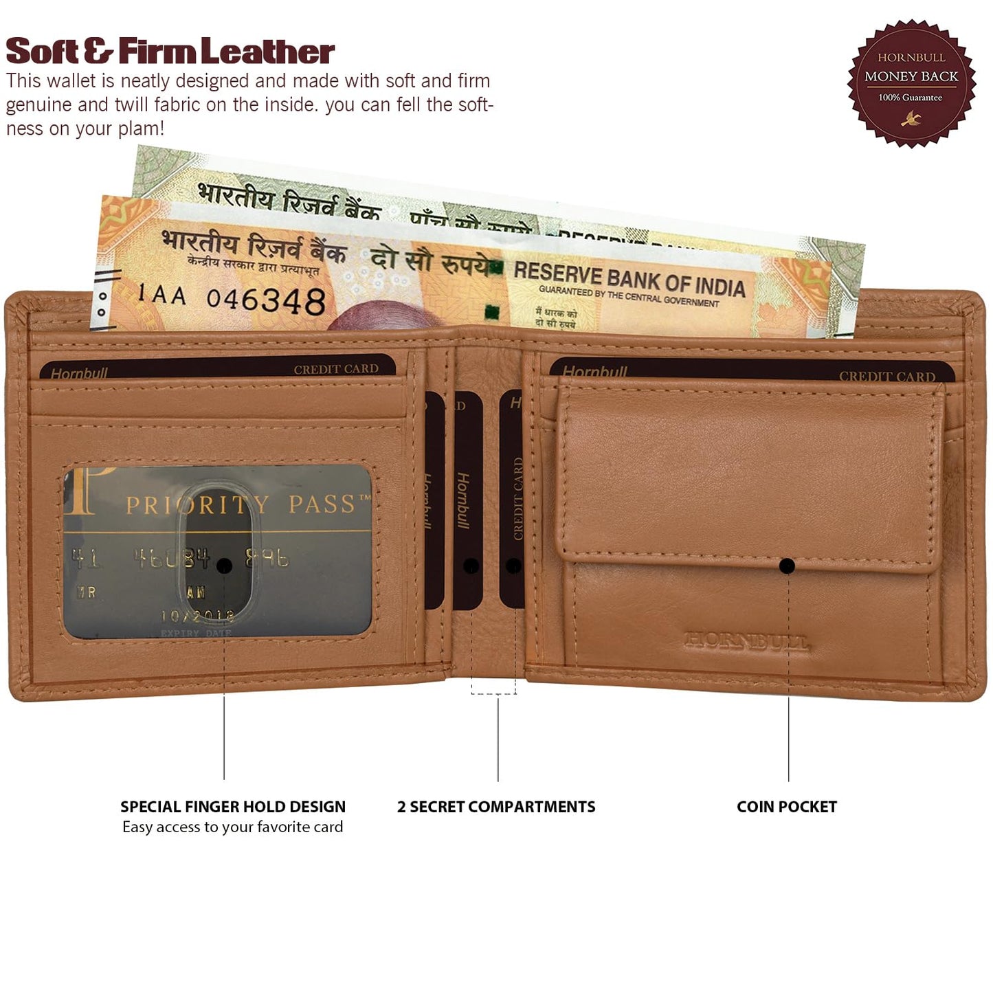 HORNBULL Maddison RFID Blocking Leather Wallet for Men | Wallets Men Leather | Mens Wallet Cognac Brown