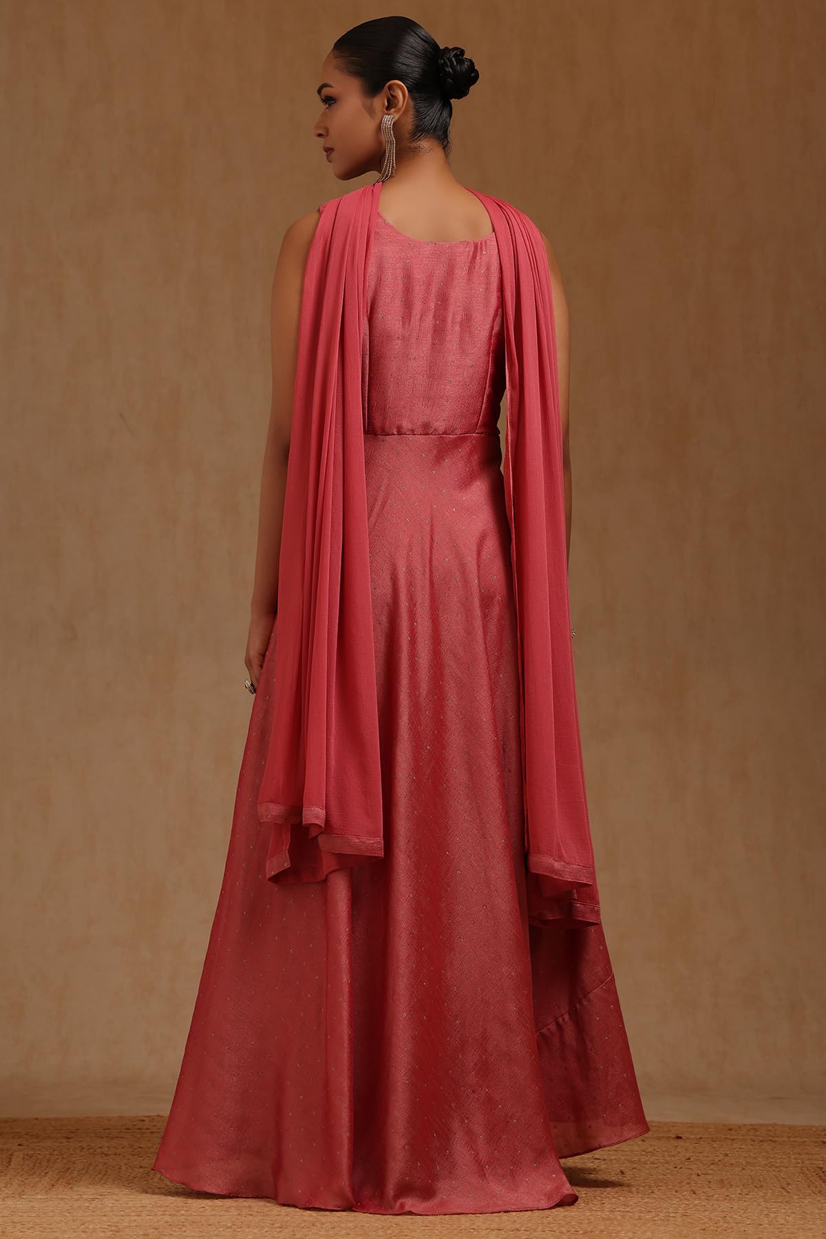 Soch Womens Onion Pink Vichitra Embroidered Gown with Cutdana