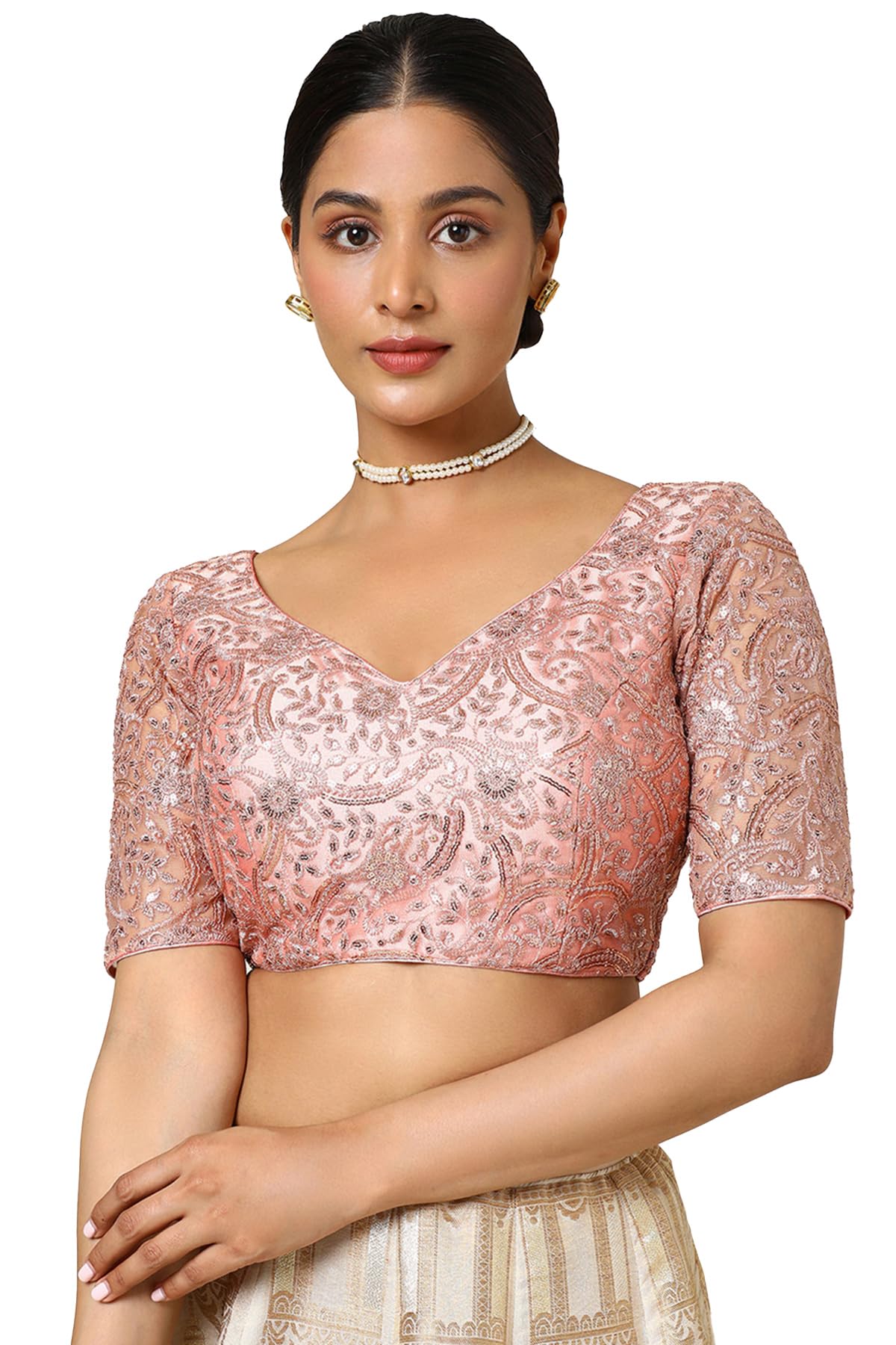 Soch Womens Pink Sequin Embellished Net Padded Blouse