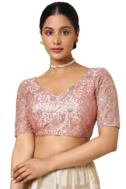 Soch Womens Pink Sequin Embellished Net Padded Blouse