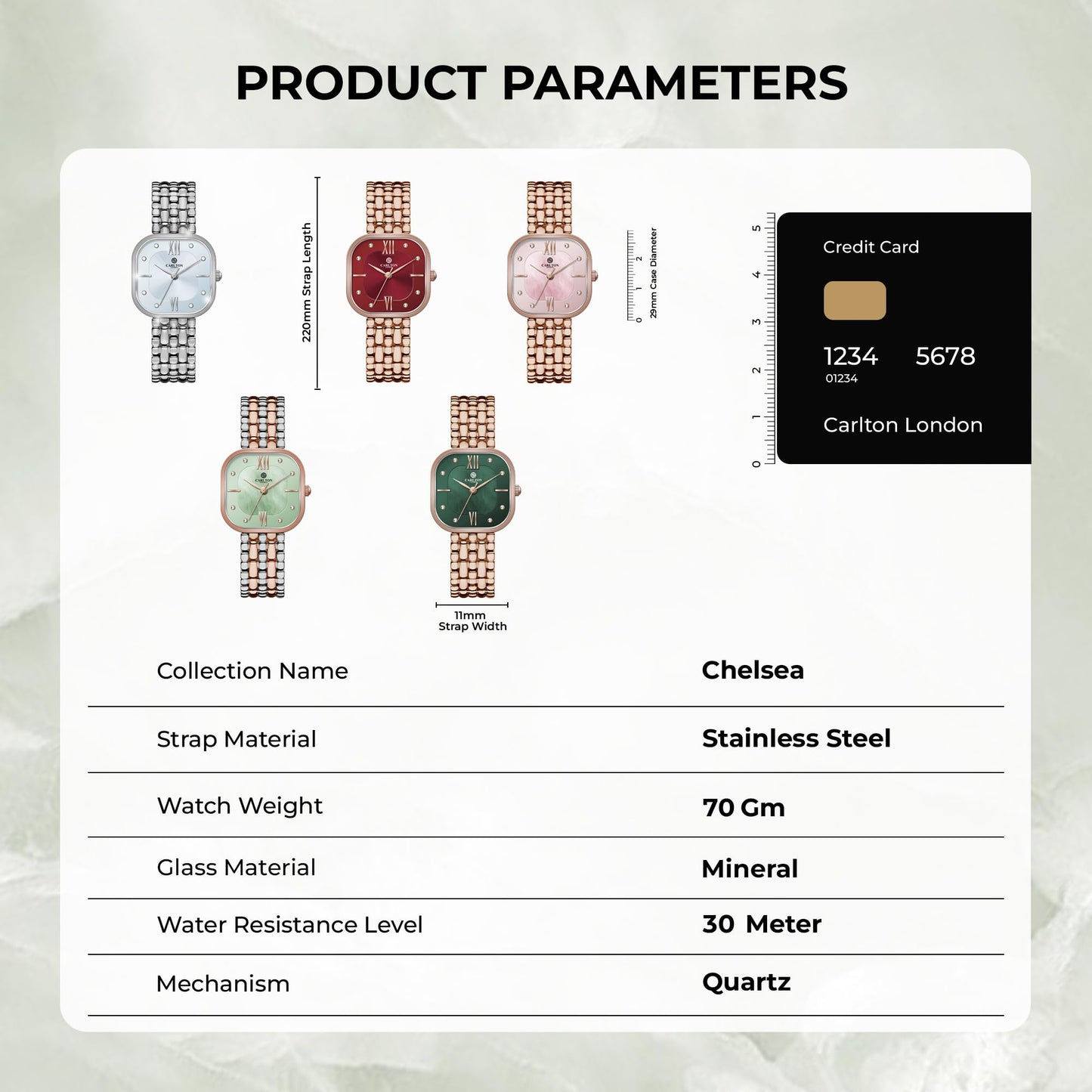 Carlton London Mint Green Dial Watch for Women - Chelsea Series | Stainless Steel Analog | Waterproof Watches for Women, Girls, Ladies | Luxury Square Watch | Fashionable Trendy Quartz Movement Wrist Watch (CLSSCLGRN)