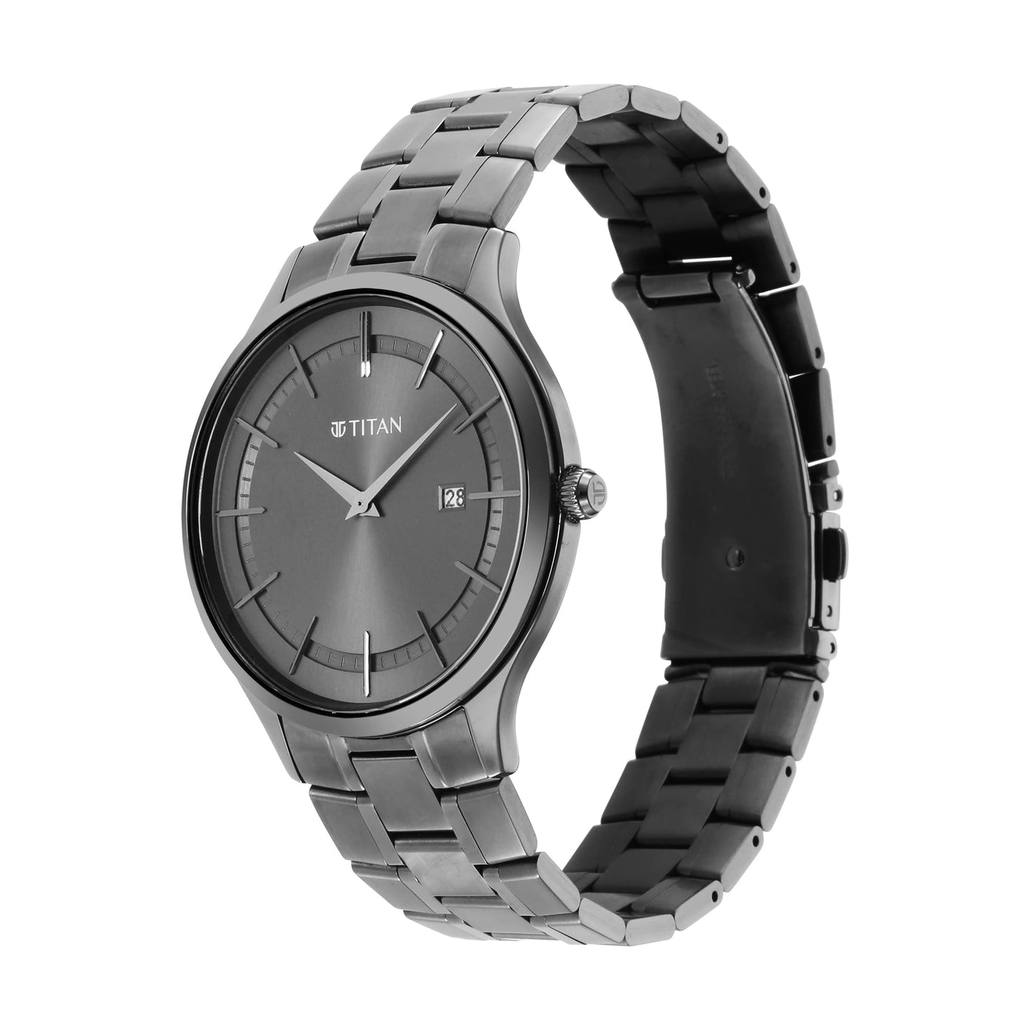 Titan Classique Slimline Quartz Analog with Date Anthracite Dial Black Stainless Steel Strap Watch for Men - NT90142QM02