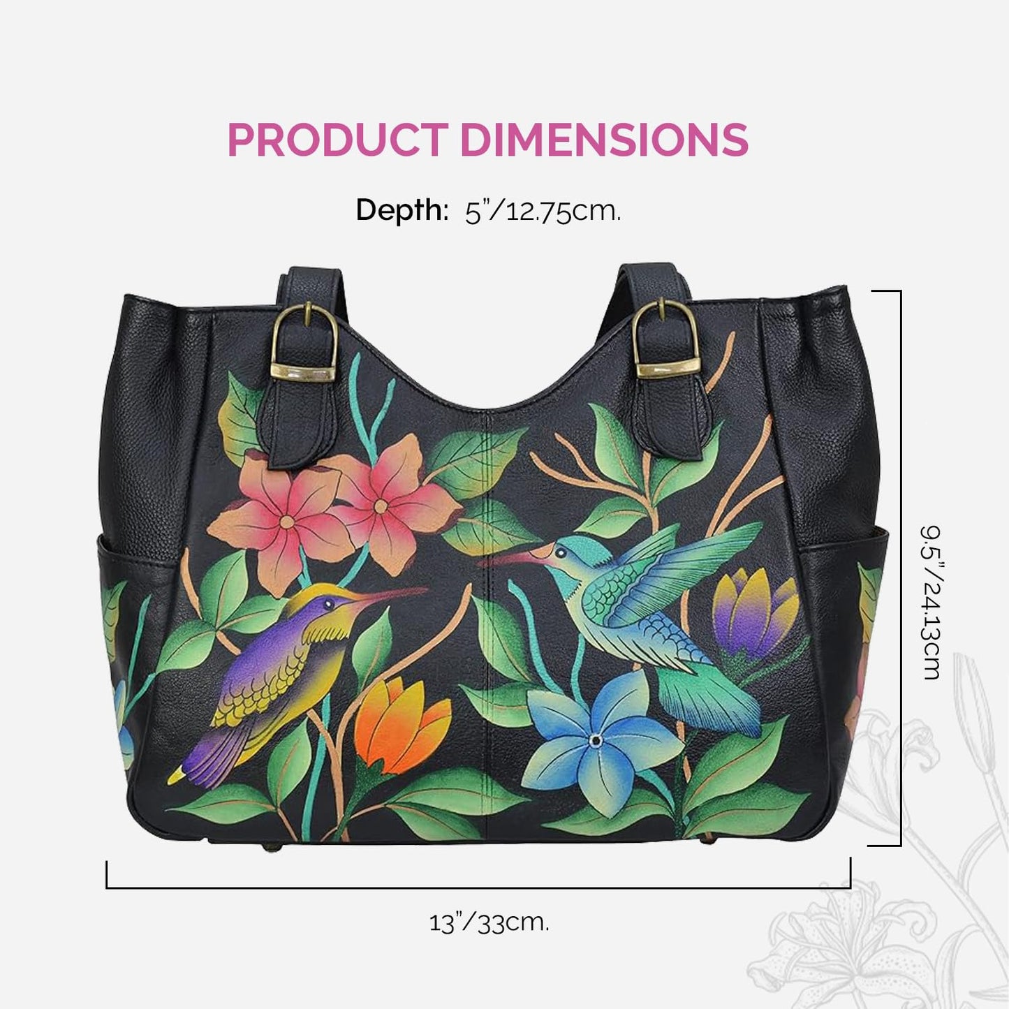 Anna by Anuschka Women's Genuine Leather Shoulder Bag - Hand Painted Original Artwork Exterior, Paradise Black, One Size