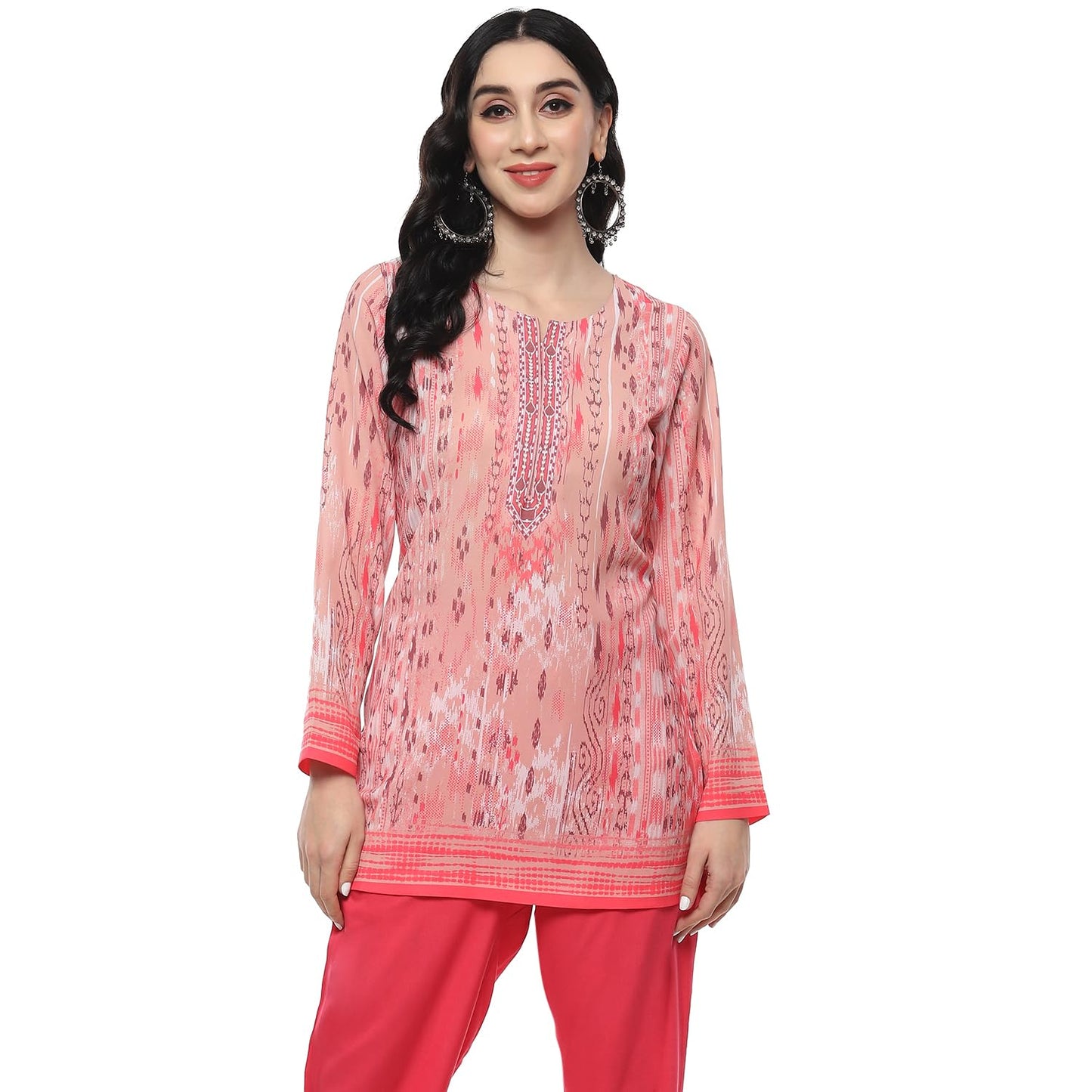 BIBA Women Printed Straight Mix and Match(Crepe KURTI20370_Pink_34)