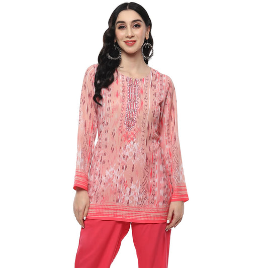 BIBA Women Printed Straight Mix and Match(Crepe KURTI20370_Pink_34)