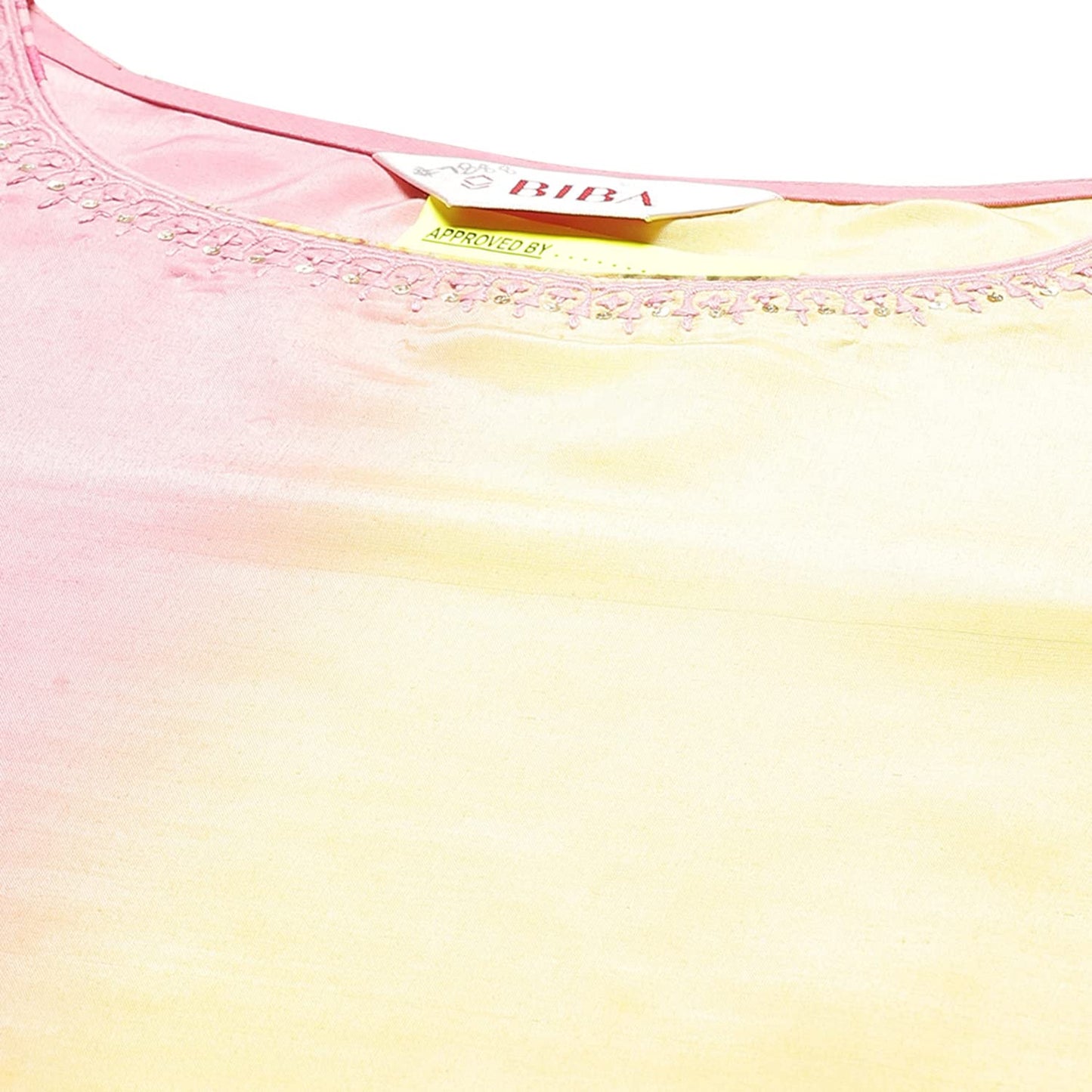 BIBA WOMEN PRINTED NARROW SALWAR KURTA DUPATTA(SKDCANDY KU7888_YELLOW-PINK_40)