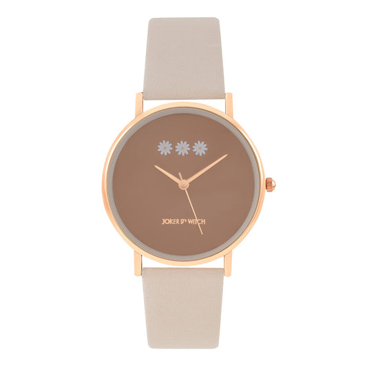 Joker & Witch Women Analogue Musky 36mm Brown Dial 18mm Faux Leather Strap Watch