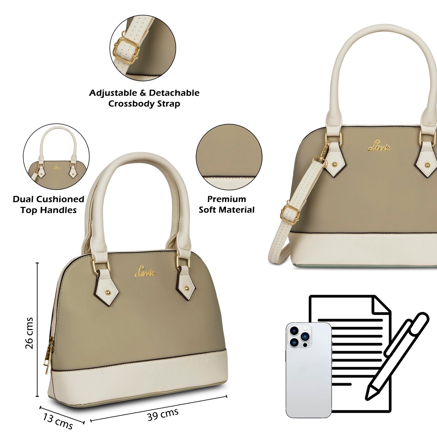 Lavie Winnie Pastel Women's Dome Satchel Bag | Satchel Handbag for Work | Ladies purse | Stylish Shoulder Bag | Gift for Women