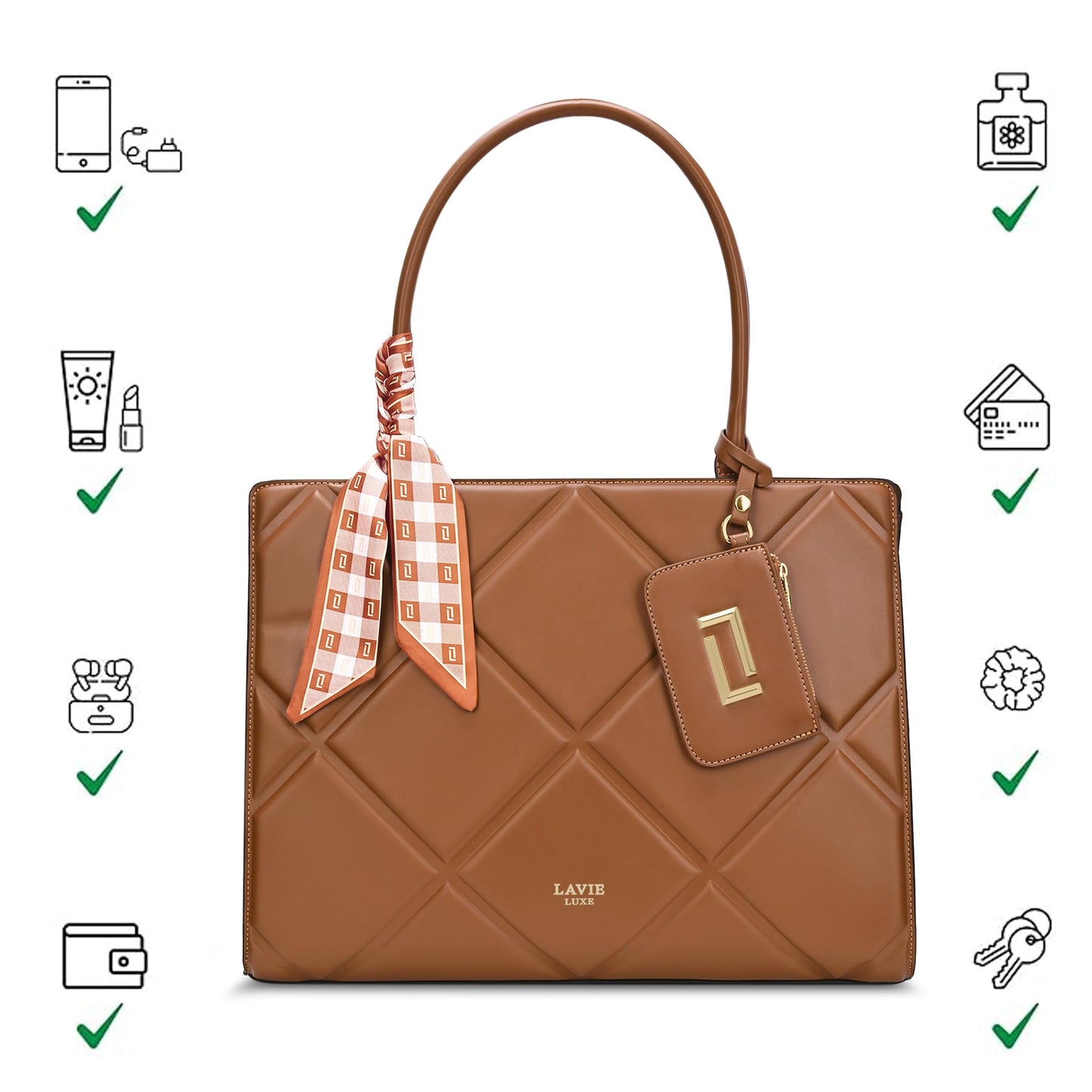 Lavie Luxe Women's Quare26 Extra Large Laptop Satchel Bag | Upto 14 Inch | Satchel Handbag for Work | Ladies Purse | Stylish Shoulder Bag | Gift for Women