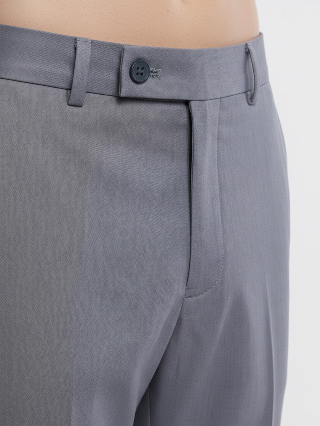 Park Avenue Men Slim Fit Solid Pattern Poly Viscose Blend Flat Front Formal Trouser Medium Grey