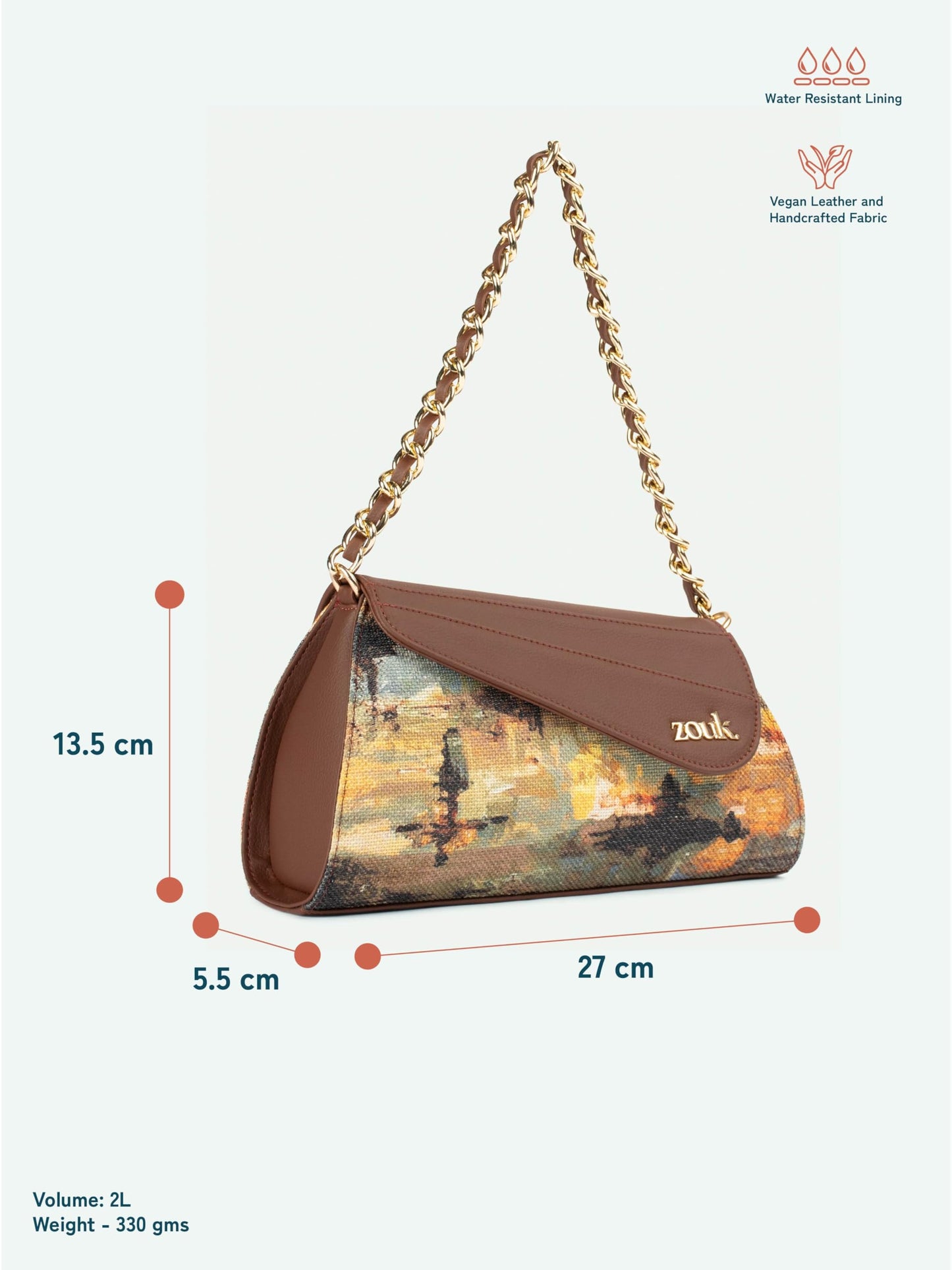ZOUK Rhea Kapoor Mini Shoulder Bag - Bombay Tapestry | Vegan Leather Shoulder Bag for Women | Multicolor