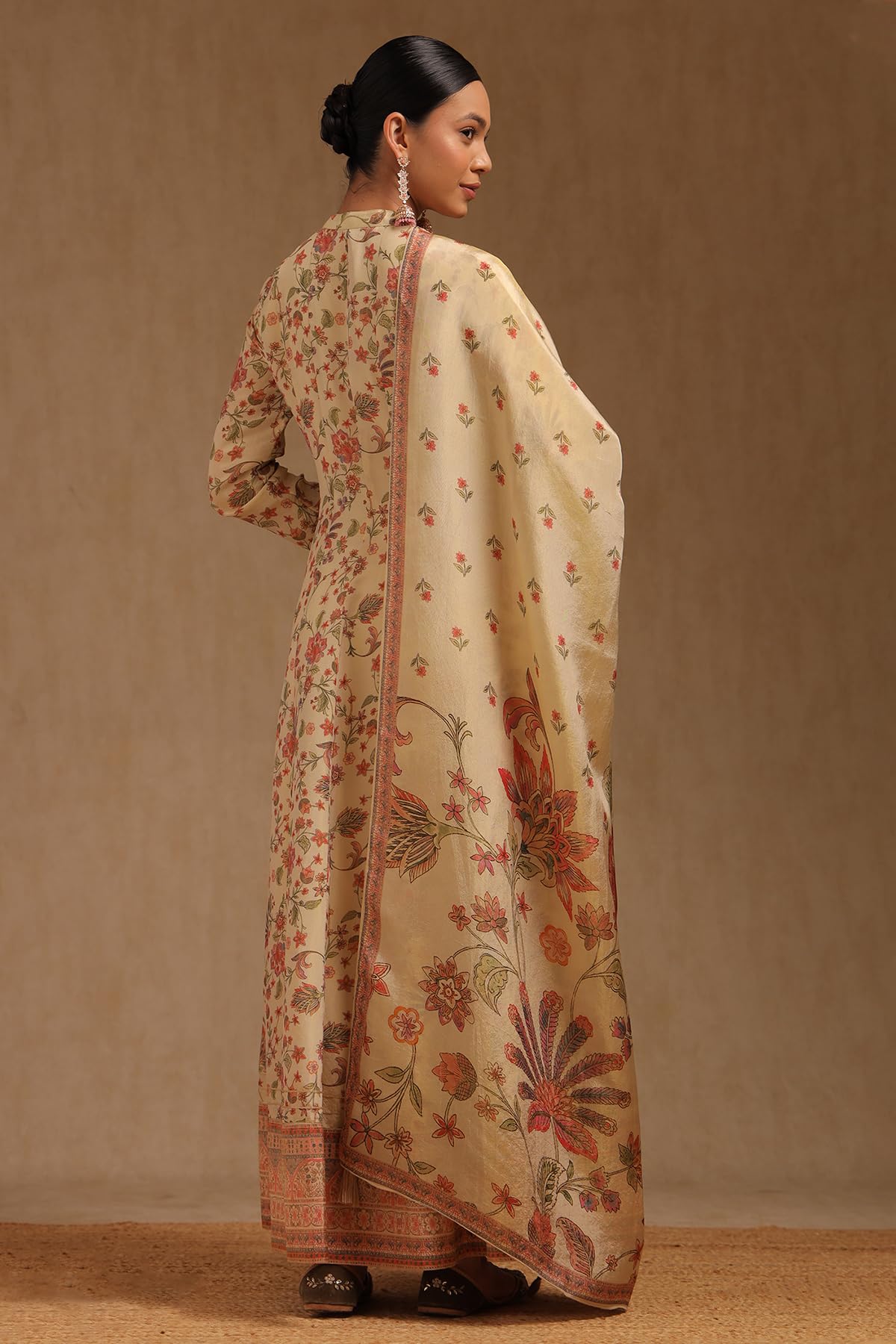 Soch Womens Beige Tissue Botanical Salwar Suit With Cutdana