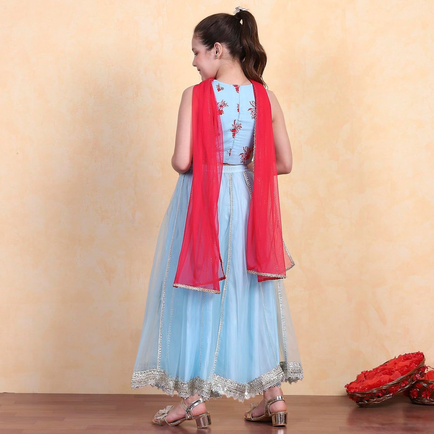 Biba Girl's Cotton Lehenga Set (KWPAISLEY6400SS25SKBLU_Sky Blue_8-9 Year)