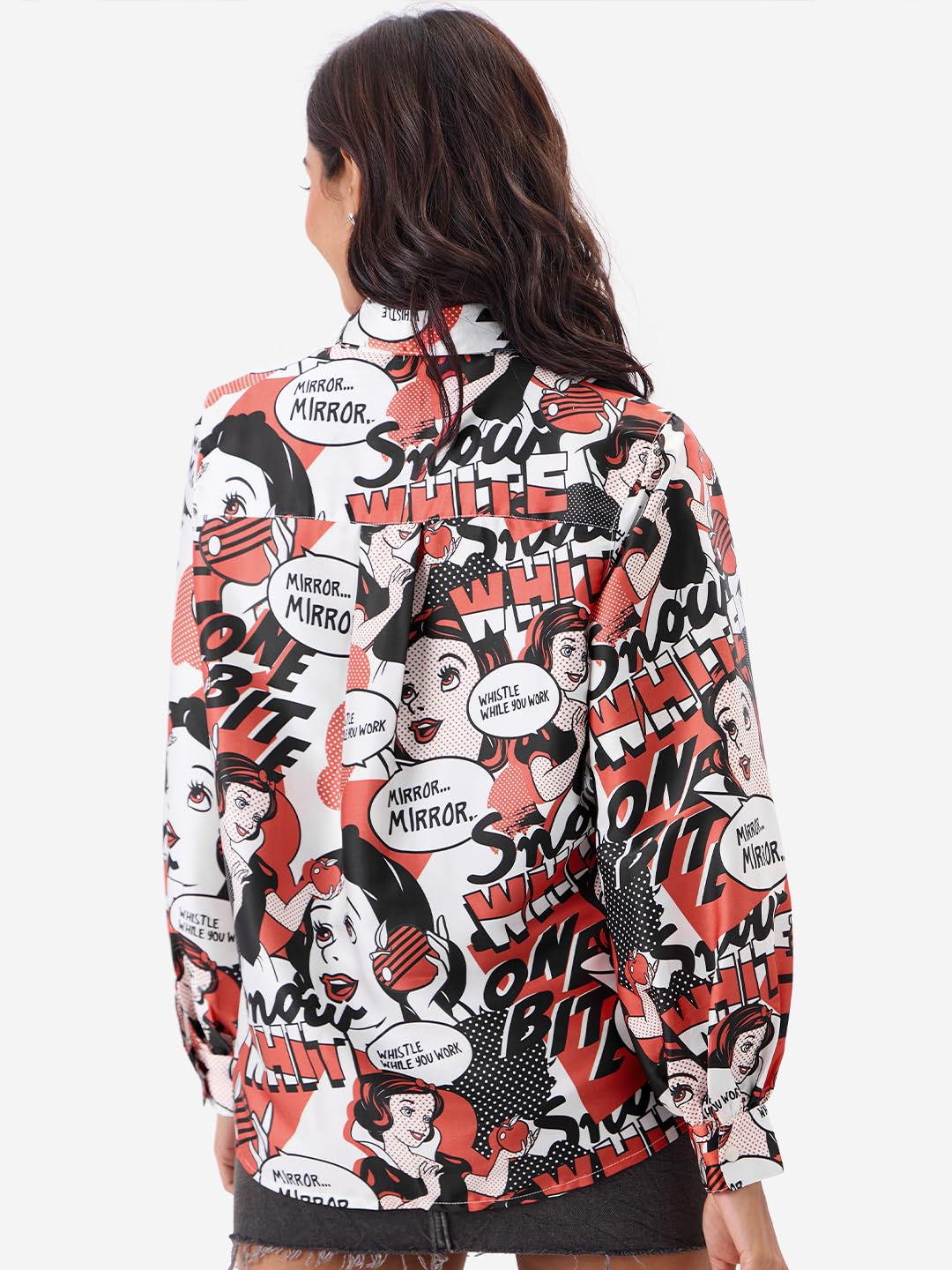 The Souled Store Official Snow White Women and Girls Ballon Sleeve Collared Neck Button Front Multicolor All Over Print Regular Fit Polyester Satin Shirts