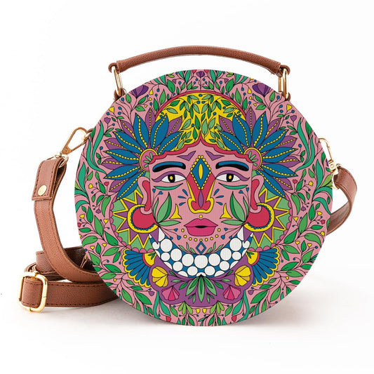 Kalankit Round Sling For Women | Girls Crossbody Bags | Side Bags With Adjustable Strap | Travel Box Sling Bags | Ancient Culture