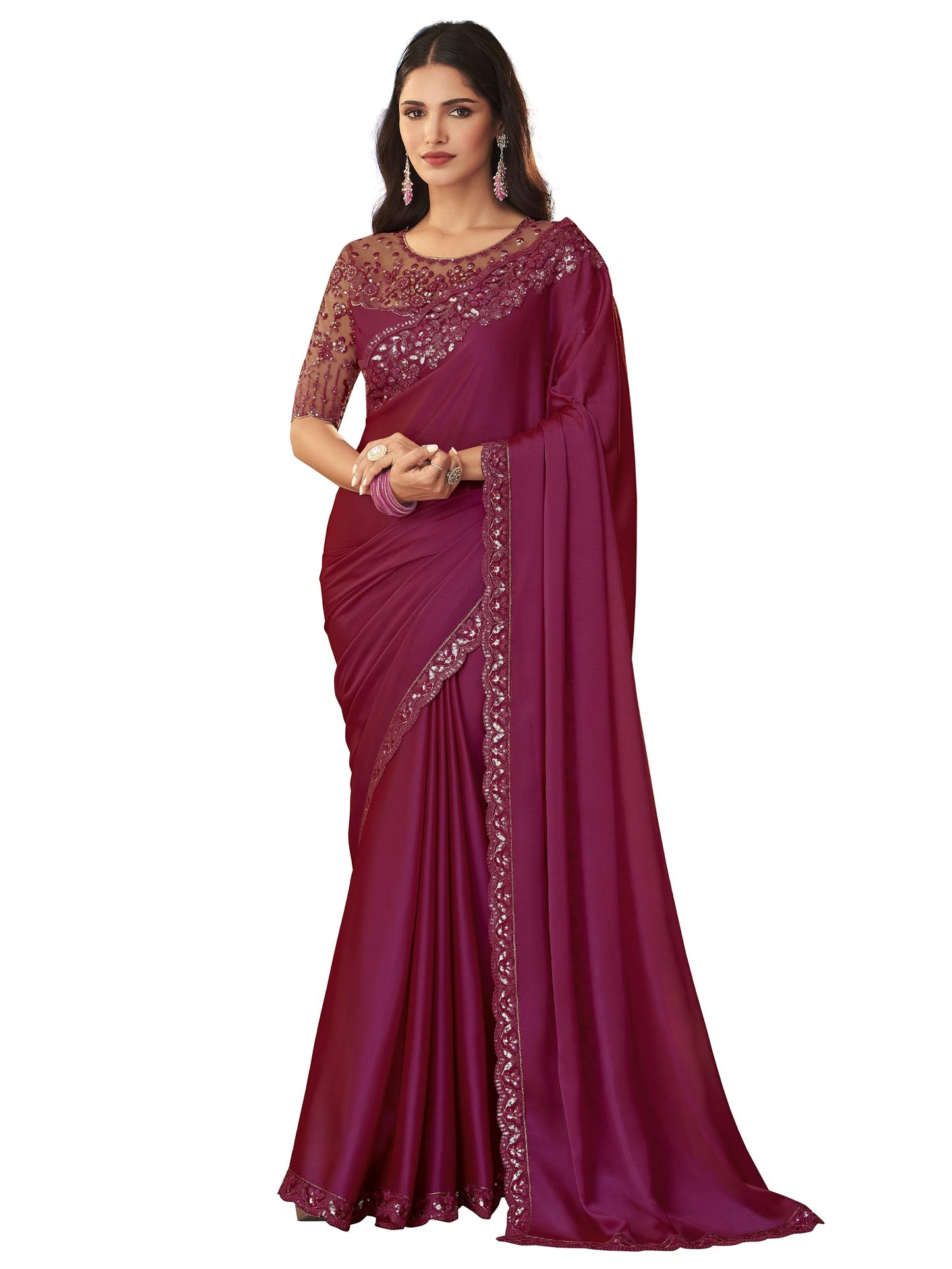 TRENDMALLS Women's Rangoli Silk Embroidery Border Saree with Blouse Piece (K998-Purple)