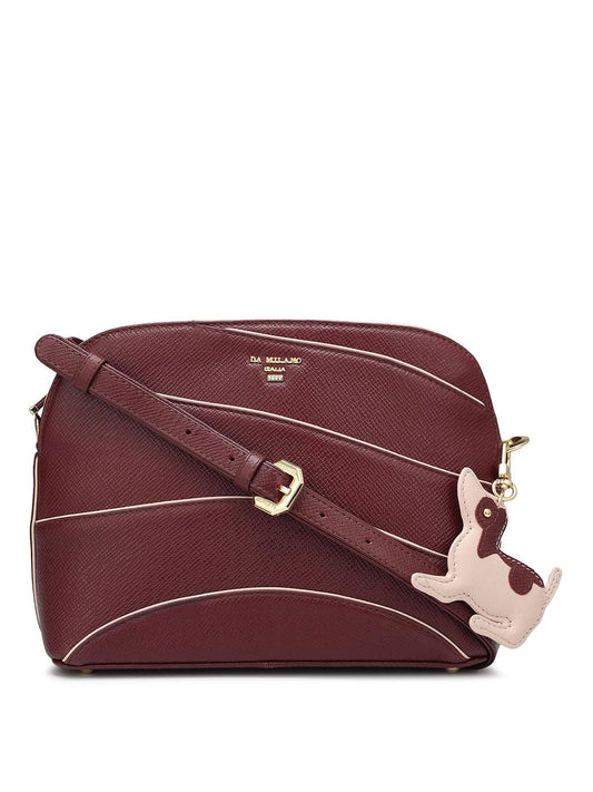 Da Milano Genuine Leather Red Sling Bag (01132) (Small)