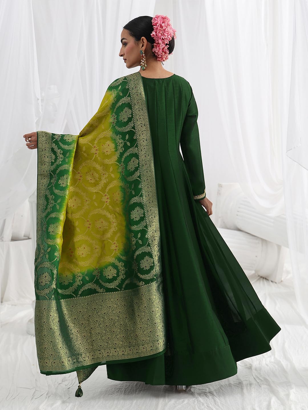 Libas Embroidered Silk Blend A-Line Ethnic Dress with Dupatta-93634XXL