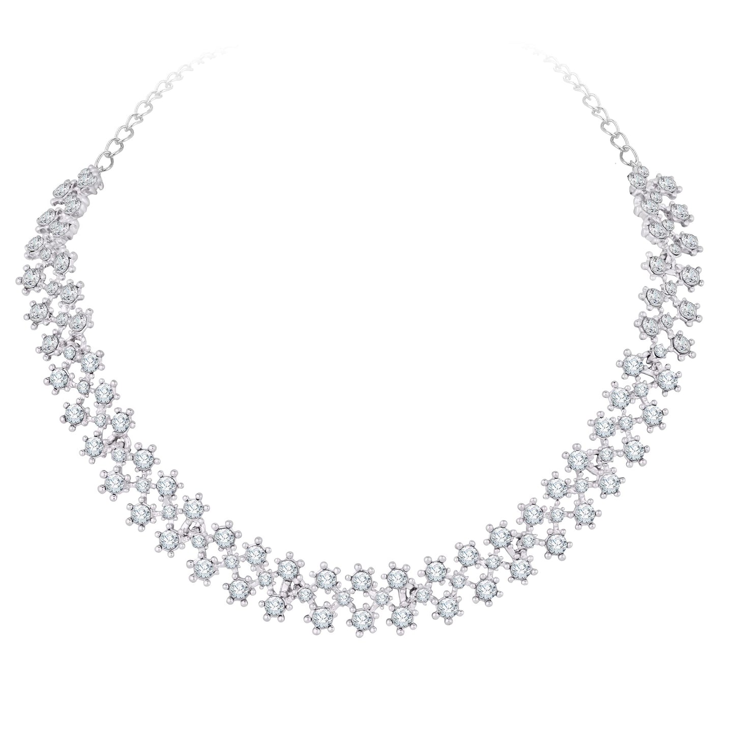Atasi International Silver Plated White Stones/AD Diamond Necklace with Earrings - Jewellery Set for Women, Girls Best Suits for Party, Wedding and Festive Occasions (R5552)