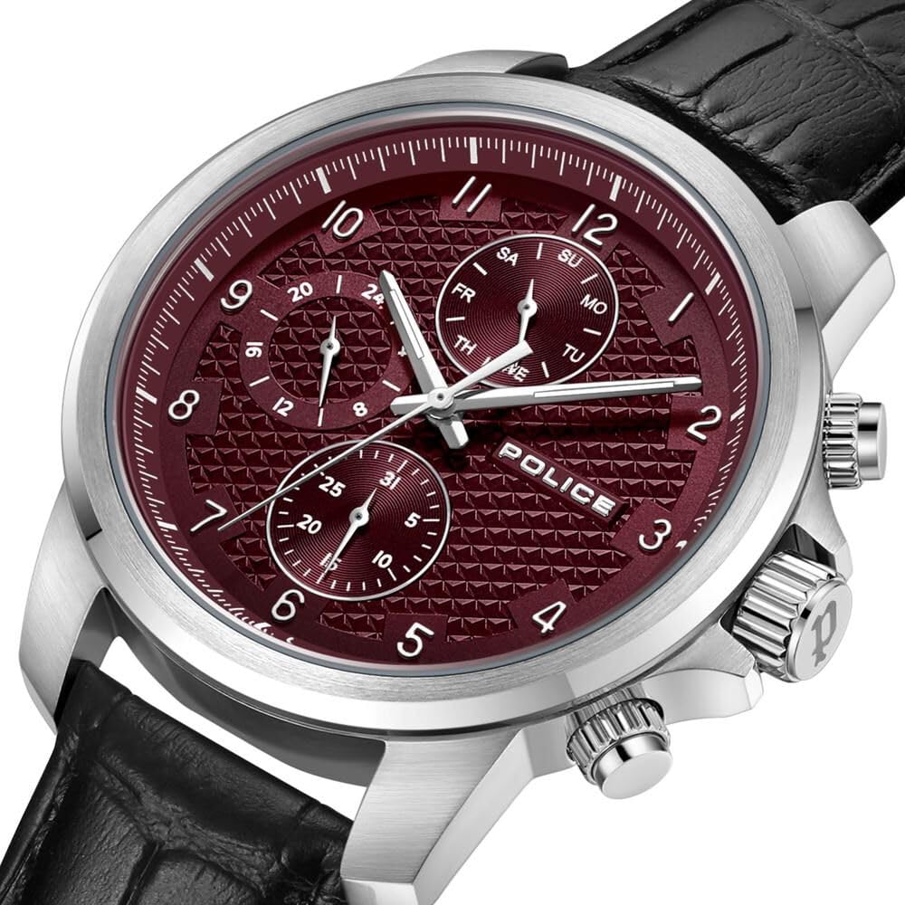 Police Quartz Multifunction Maroon dial Leather Strap Watch for Men-PLPEWJF0021502