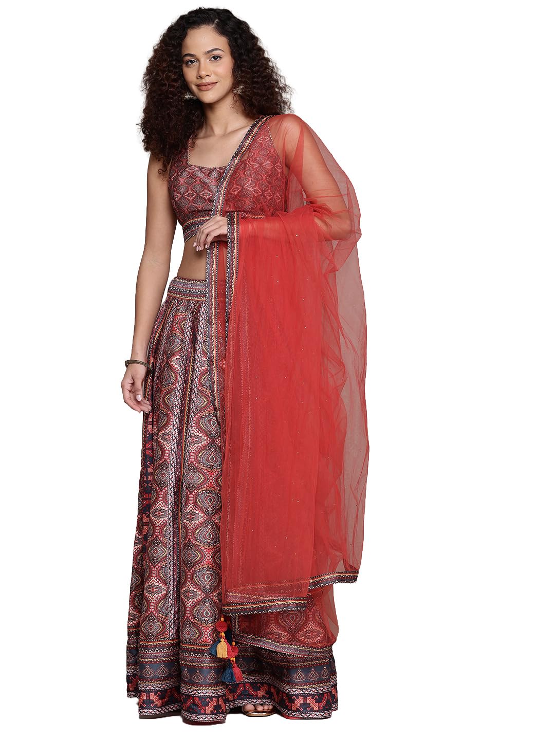 Aarke Ritu Kumar Multi Wanderlust Square Neck Blouse With Lehanga And Dupatta