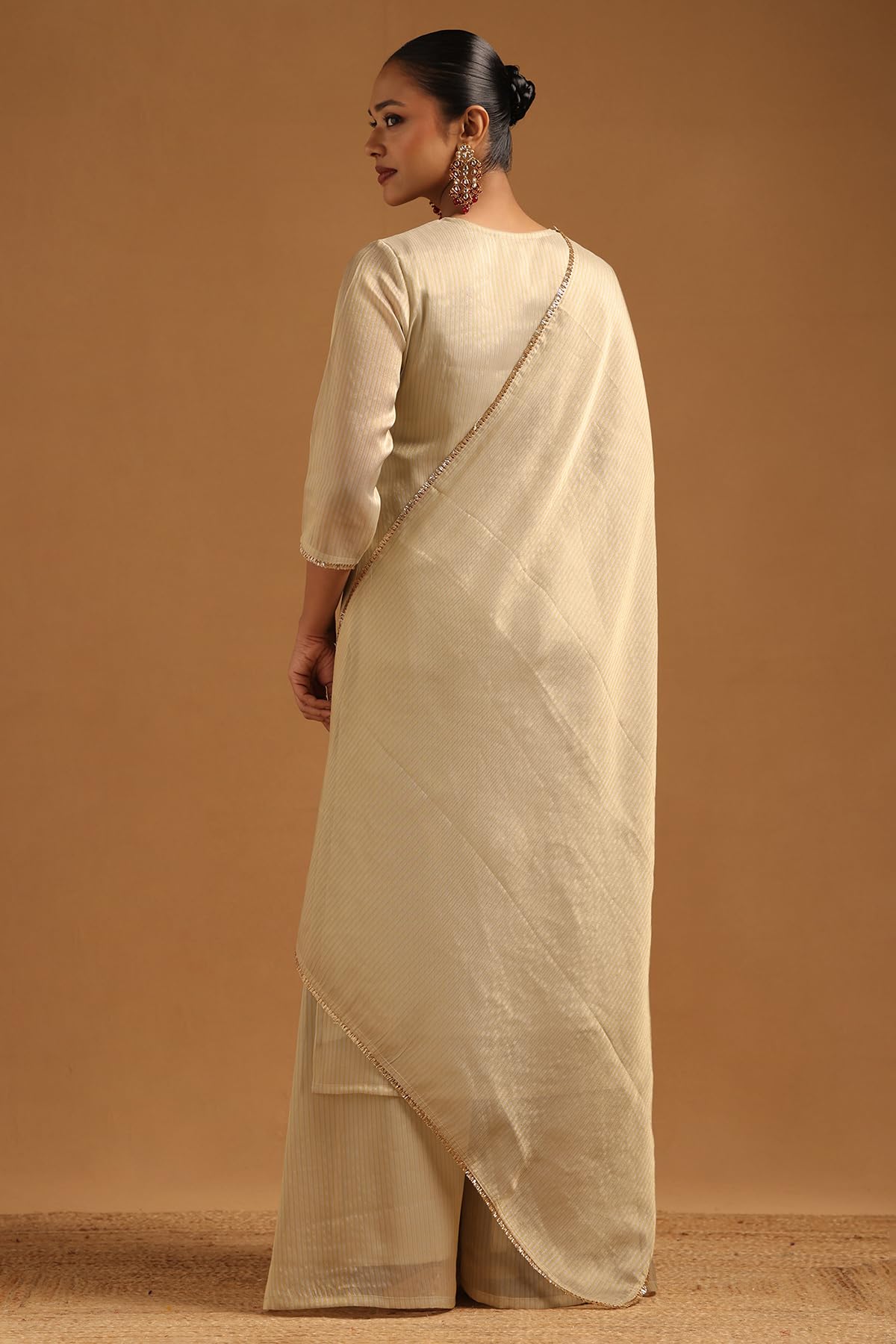 Soch Womens Beige Tissue Stripes Salwar Suit With Sequins