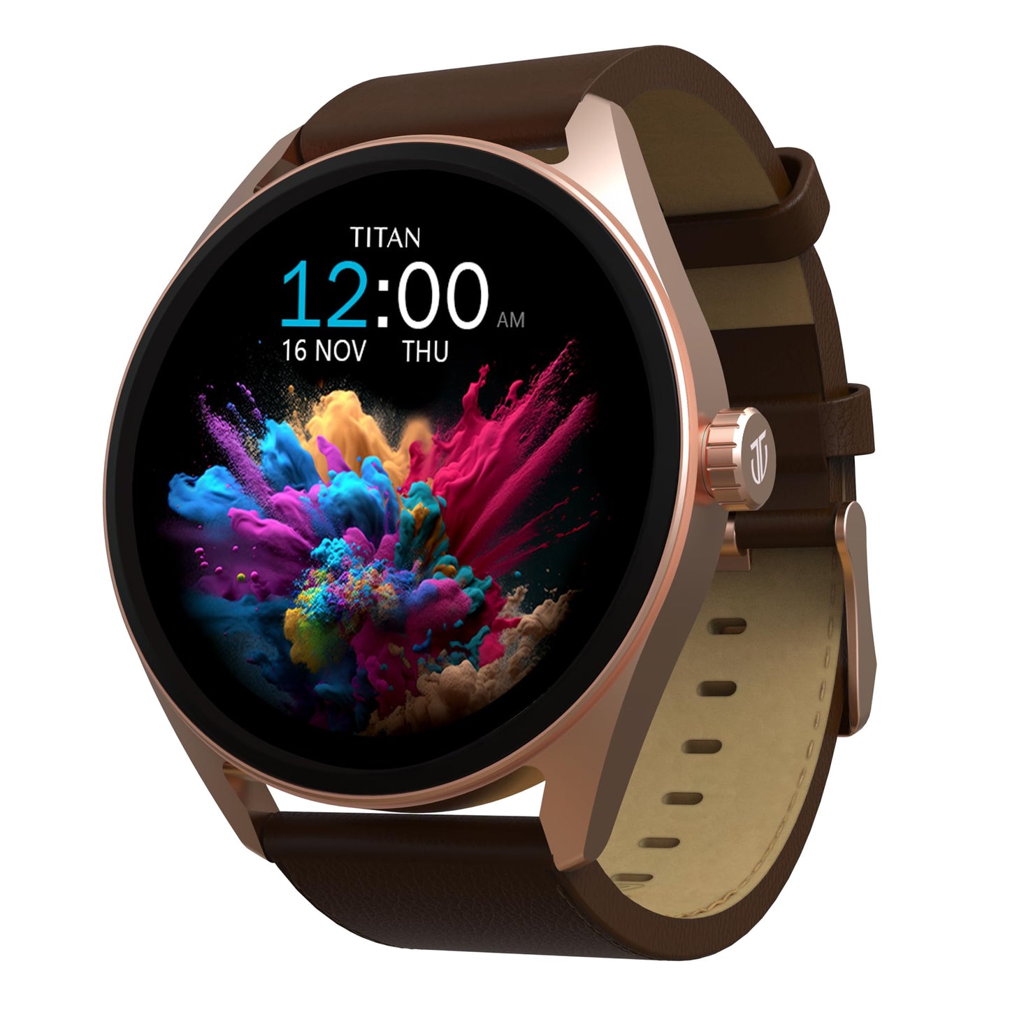 Titan Crest 1.43” AMOLED Smart Watch for Productivity with BT Calling, AI Morning Briefs, Functional Crown, Health Tracking, Aluminium Body, 100+ Sports Modes, Smartwatch for Men and Women - (Brown)