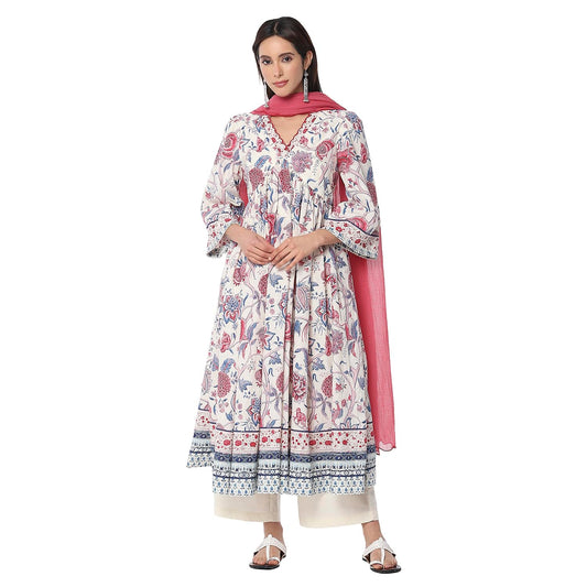 Biba Women's Pure Cotton Kurta Set (SKDCHZ10835SS25OWHT_Off White