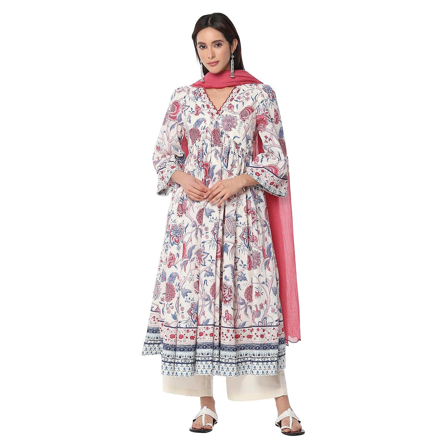 Biba Women's Pure Cotton Kurta Set (SKDCHZ10835SS25OWHT_Off White