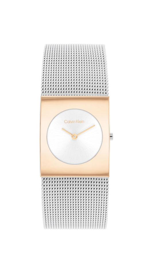 Calvin Klein Ck Pulse Qtz Basic Slim Silver White Rectangle Dial Women's Watch|Stainless Steel Material|Multi Color Band - 25100063