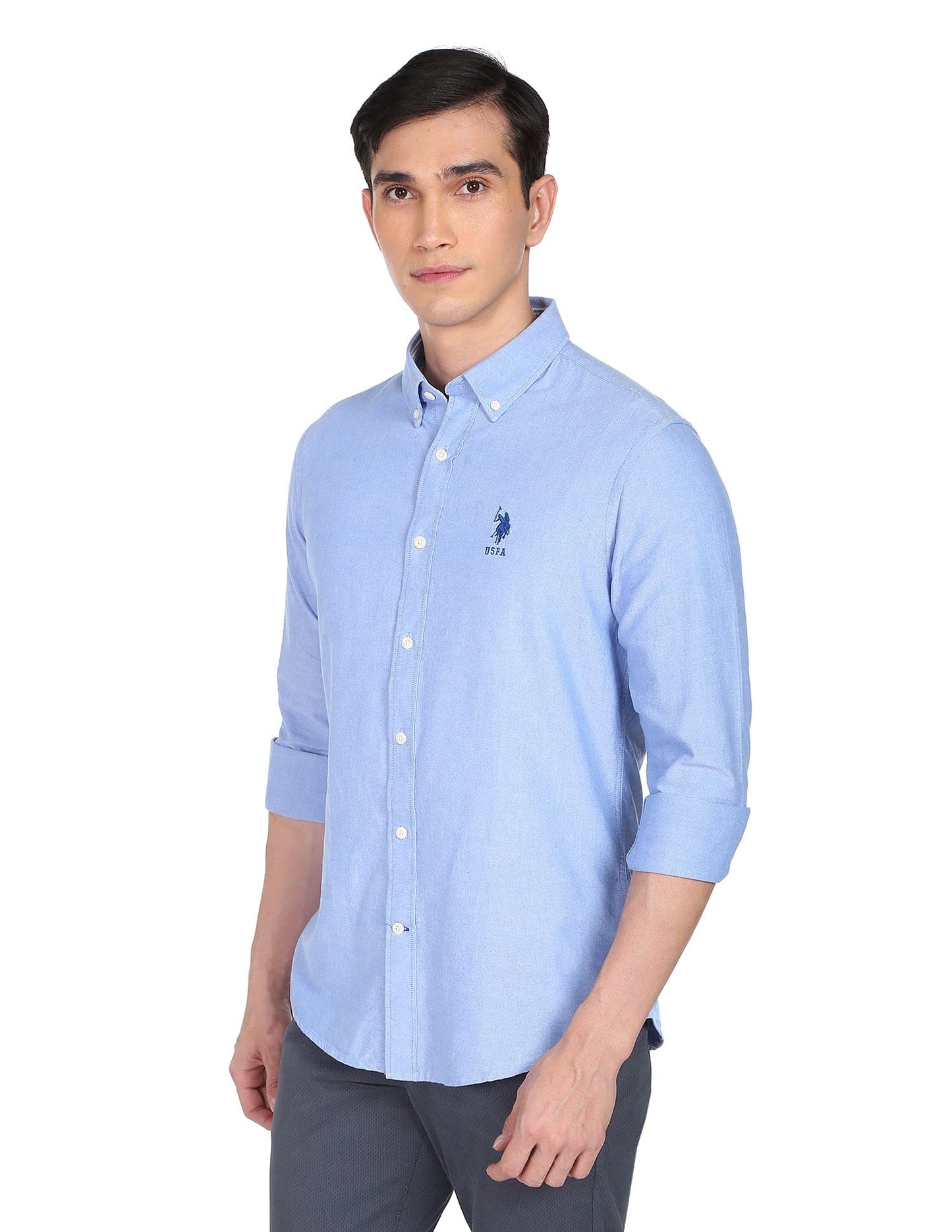 U.S. POLO ASSN. Mens Fs Solid Regular Fit Shirts (Usshtc0065_Blue_M)