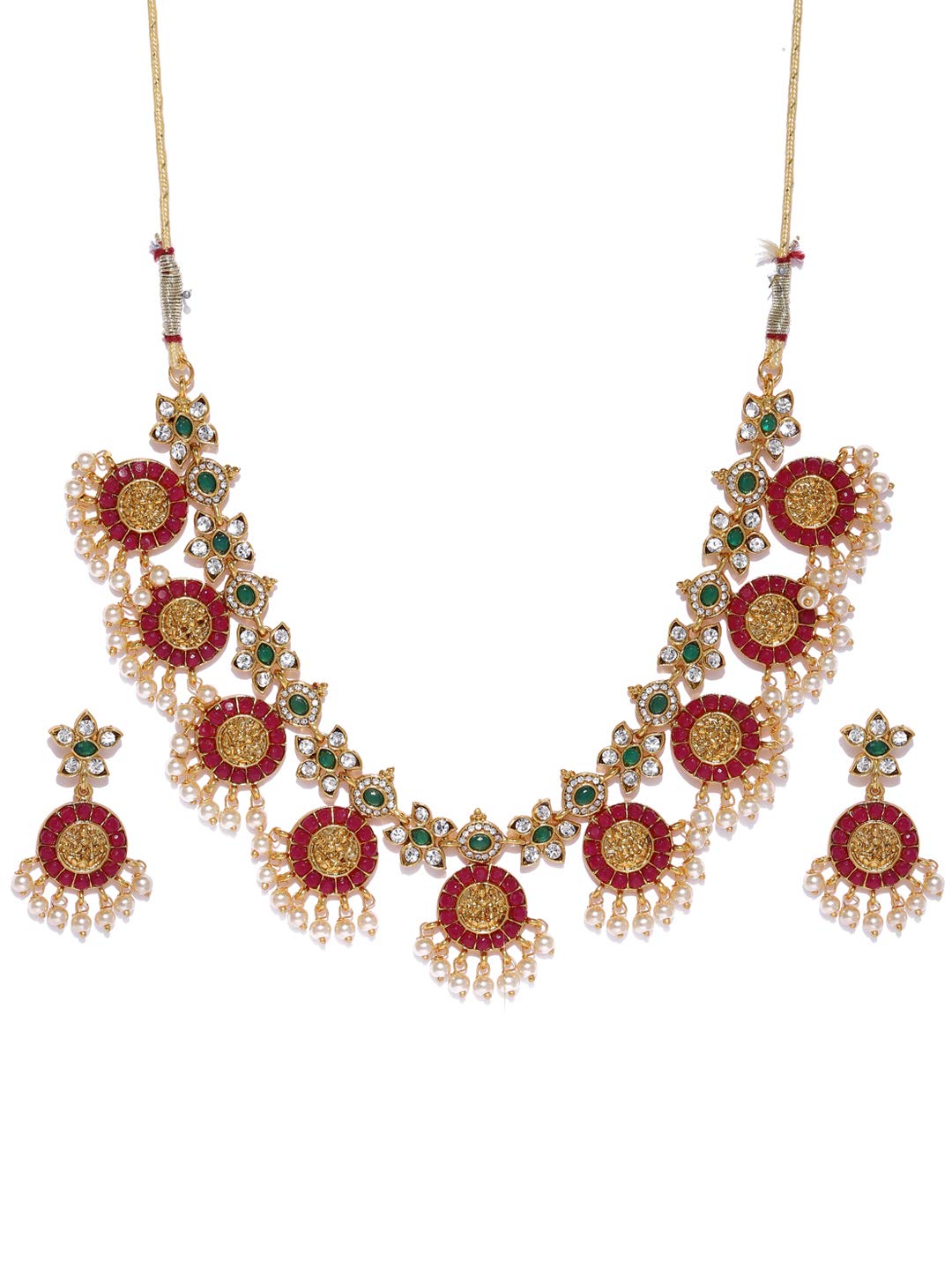 ZAVERI PEARLS Gold Tone Traditional Temple Choker Necklace Set For Women-ZPFK8983