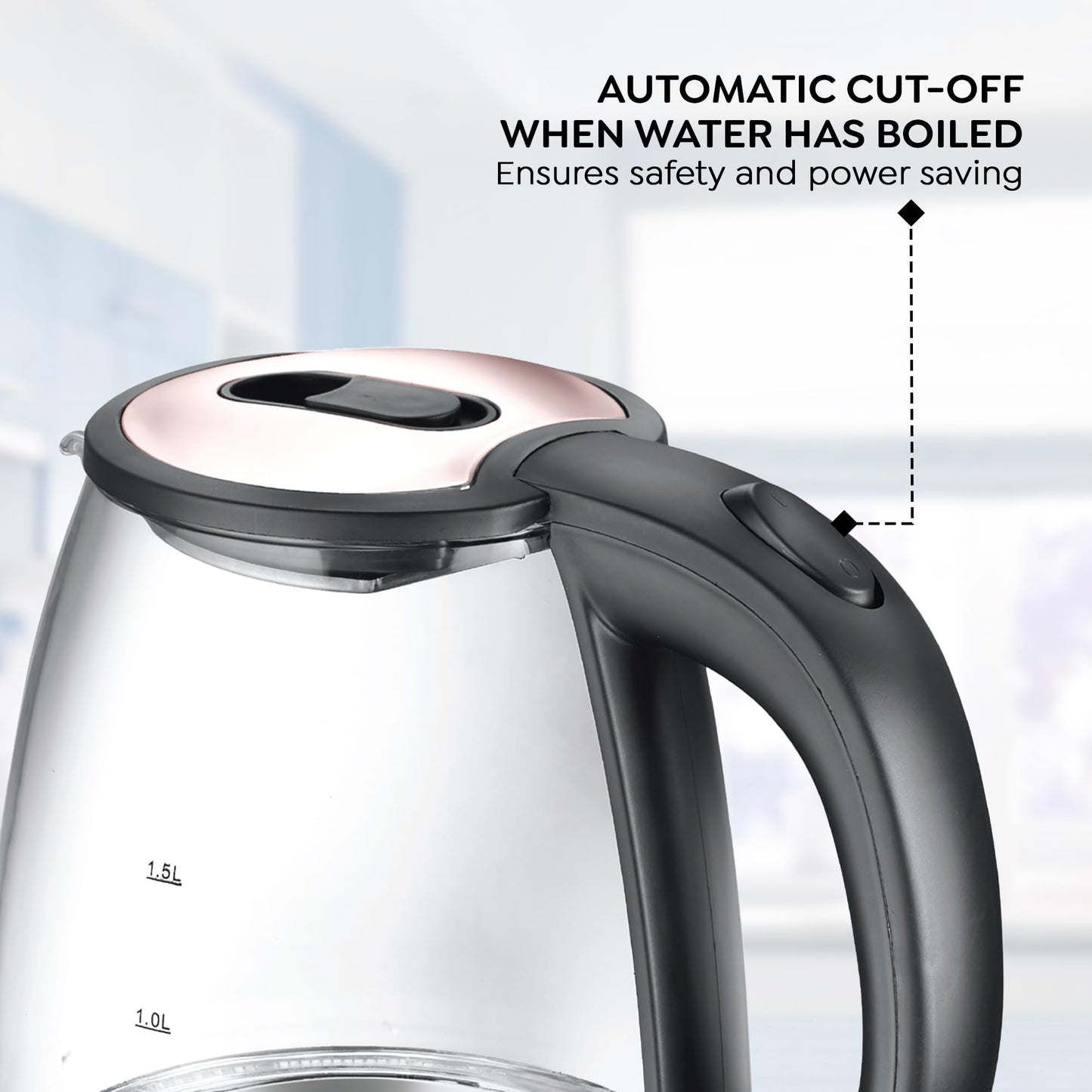 Prestige PKGB 1.8 Litre Electric Glass Kettle| LED Power Indicator| Borosilicate Glass| Automatic Power Cut-Off| Concealed Element| 360 Degree Swivel| Cool Touch Handle, 1350 Watts, Transparent