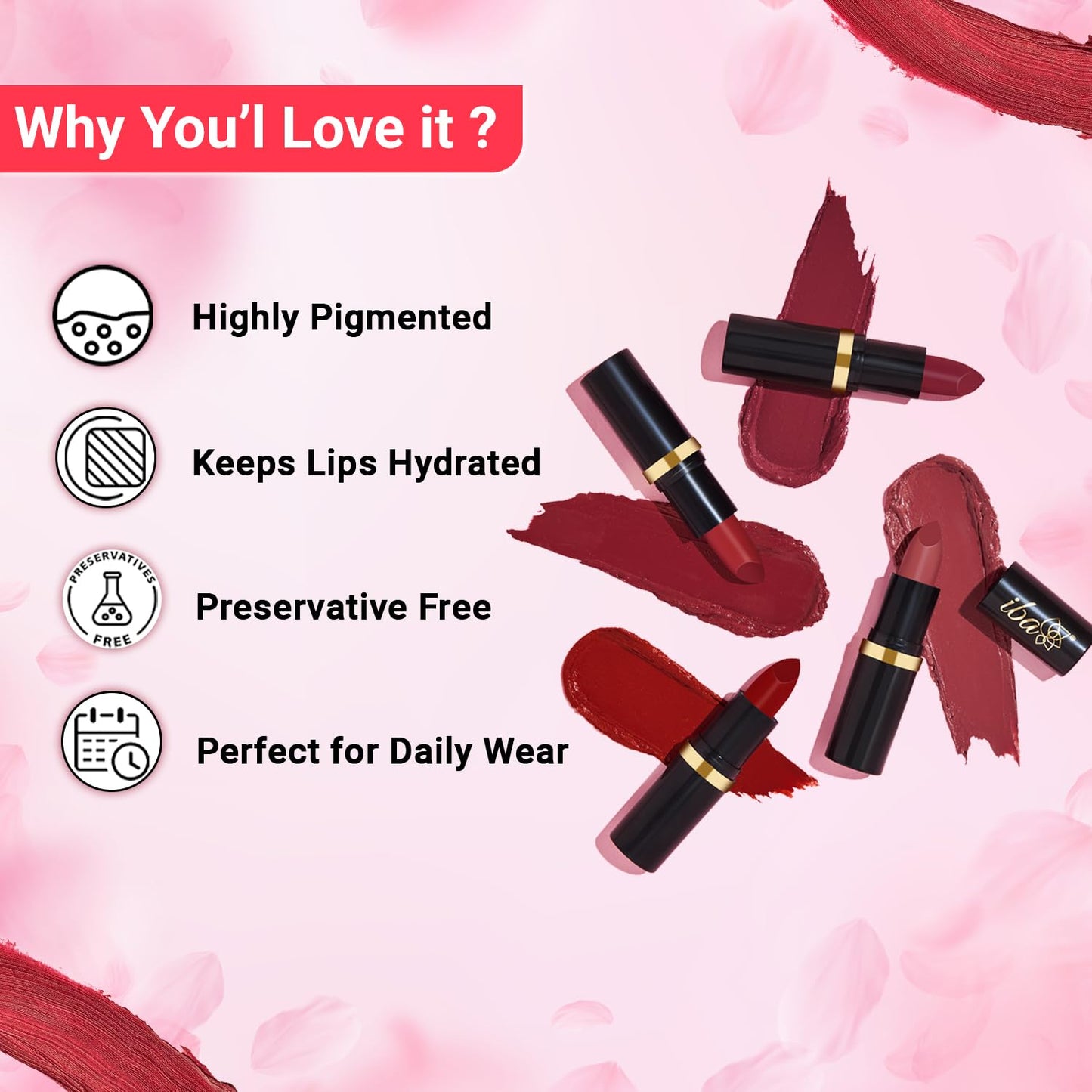 Iba Pure Lips Moisture Rich Lipstick for Women- A55 Peach Sparkle, 4g | High Glossy, Creamy Finish & Smooth Texture| Hydrated Lips | Enriched with Vitamin E, Coconut Oil & Shea Butter | Intense Colour & Highly Pigmented | Lip Makeup