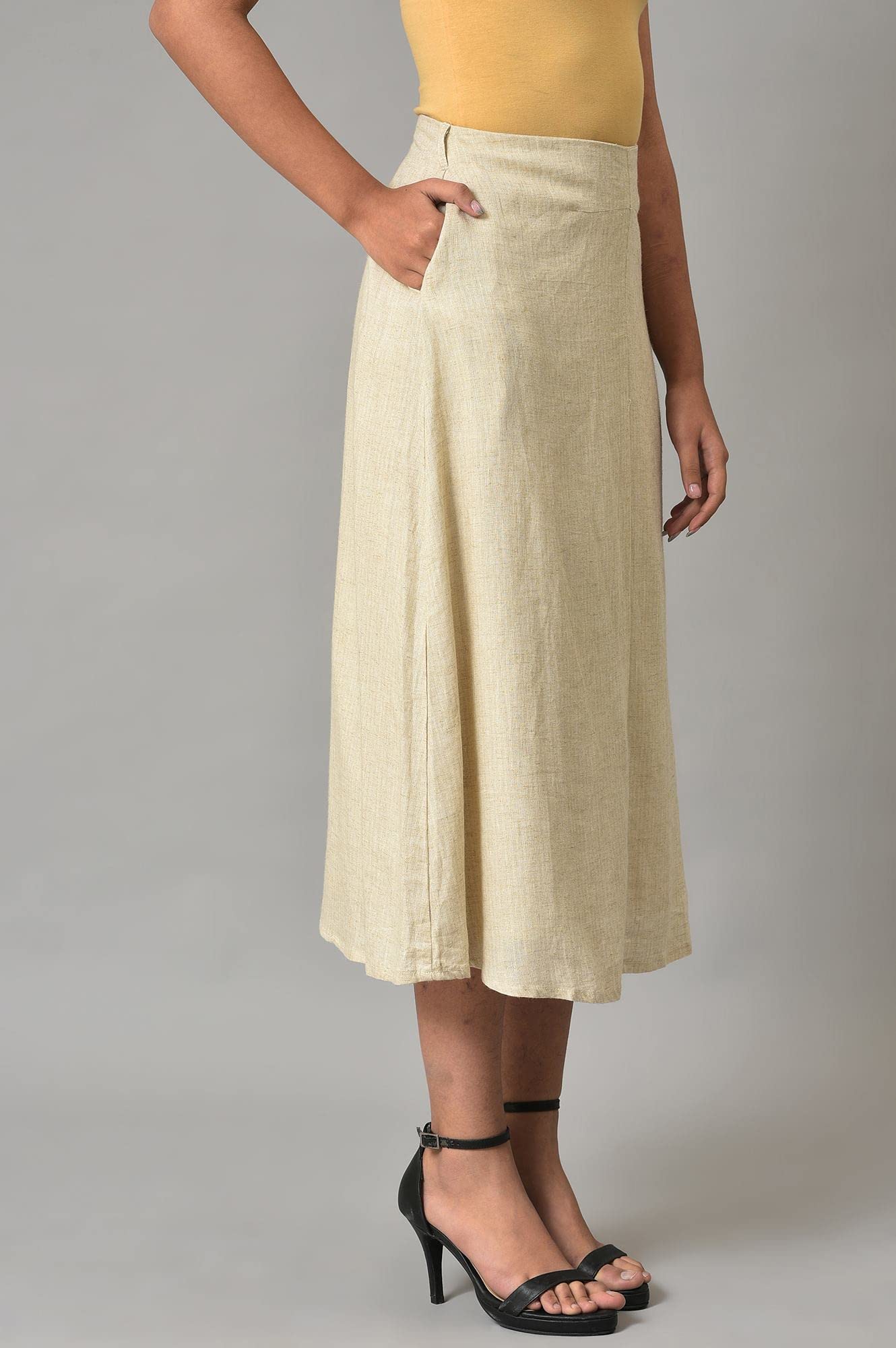 W for Woman Ecru A-line Stripe Printed Skirt_22AUW62139-830047_M