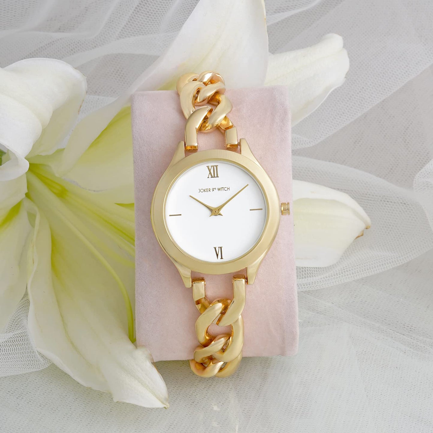 Joker & Witch Vegas 32mm White Dial 14mm Gold Stainless Steel Watch for Women