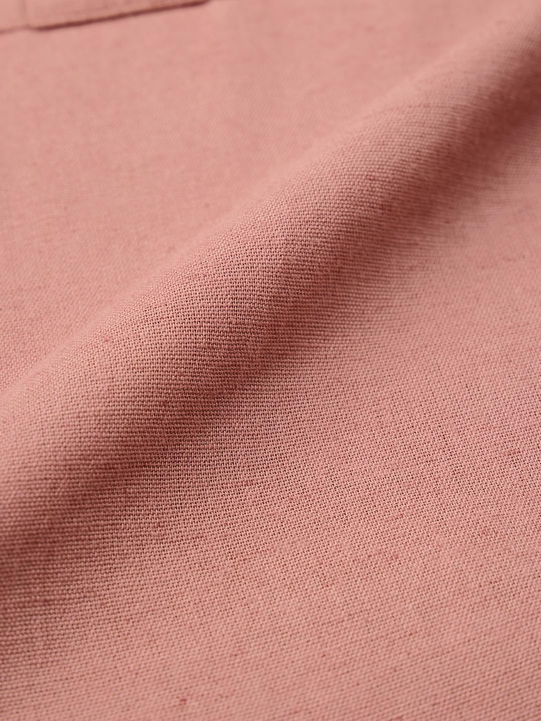 The Souled Store Cotton Linen Utility: Rosewood Men and Boys Long Sleeves Collared Neck Pink Embroidered Relaxed Fit Lightweight Casual Cotton Linen Shirt