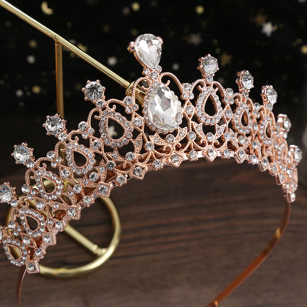 Shining Diva Fashion Crystal Tiara and Crown for Women Stylish Headband Crowns with Comb Tiaras for Girls Kids Queen Princess Wedding Bridal Birthday Gift Hair Accessories (Rose Gold) (15870hb)