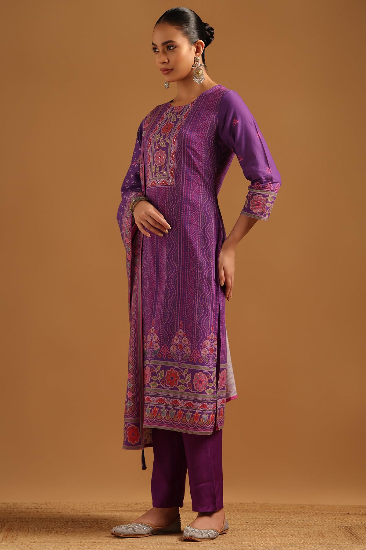 Soch Womens Purple Cambric Bandhani Salwar Suit With Faux Mirror
