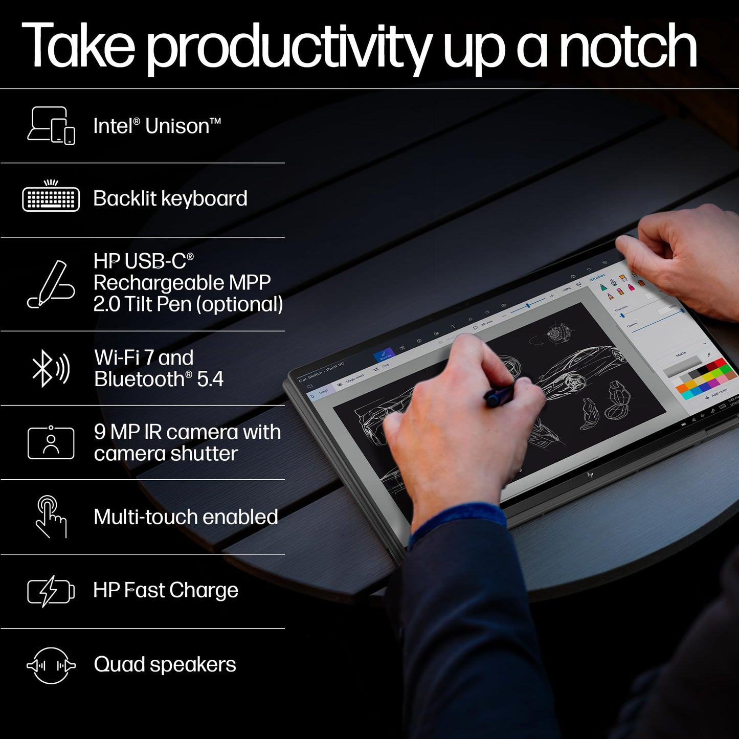 HP Spectre x360, Enhanced by AI, Intel Core Ultra 7 155H, 16-inch (40.6 cm), OLED 400 nits 120Hz, 32GB, 2TB SSD, Touch w/Pen, 9MP IR Camera w/Shutter, Poly Studio (Win 11, Black, 1.95 kg), aa0665TU